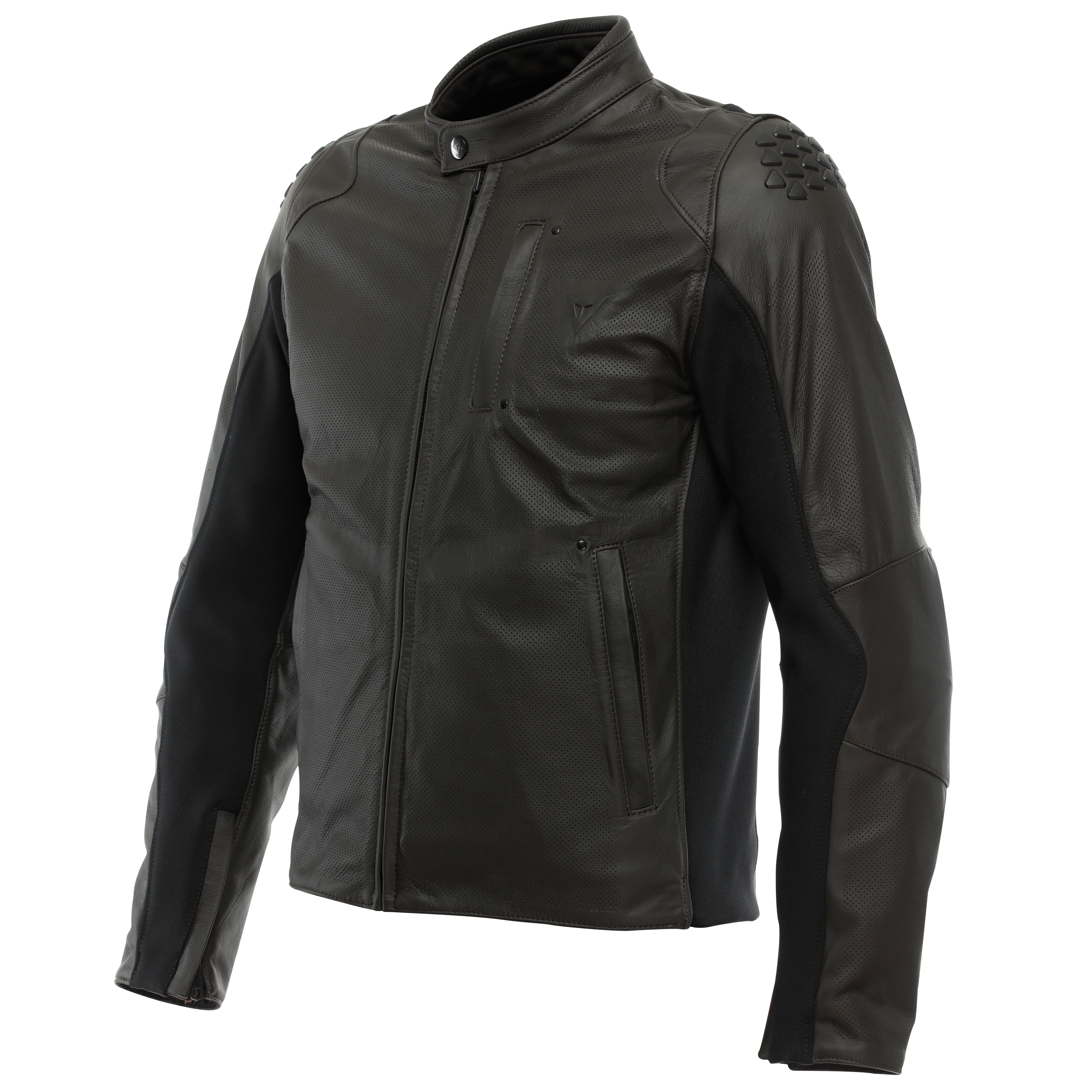 ISTRICE - MEN'S MOTORCYCLE PERFORATED LEATHER JACKET - DARK-BROWN - 1