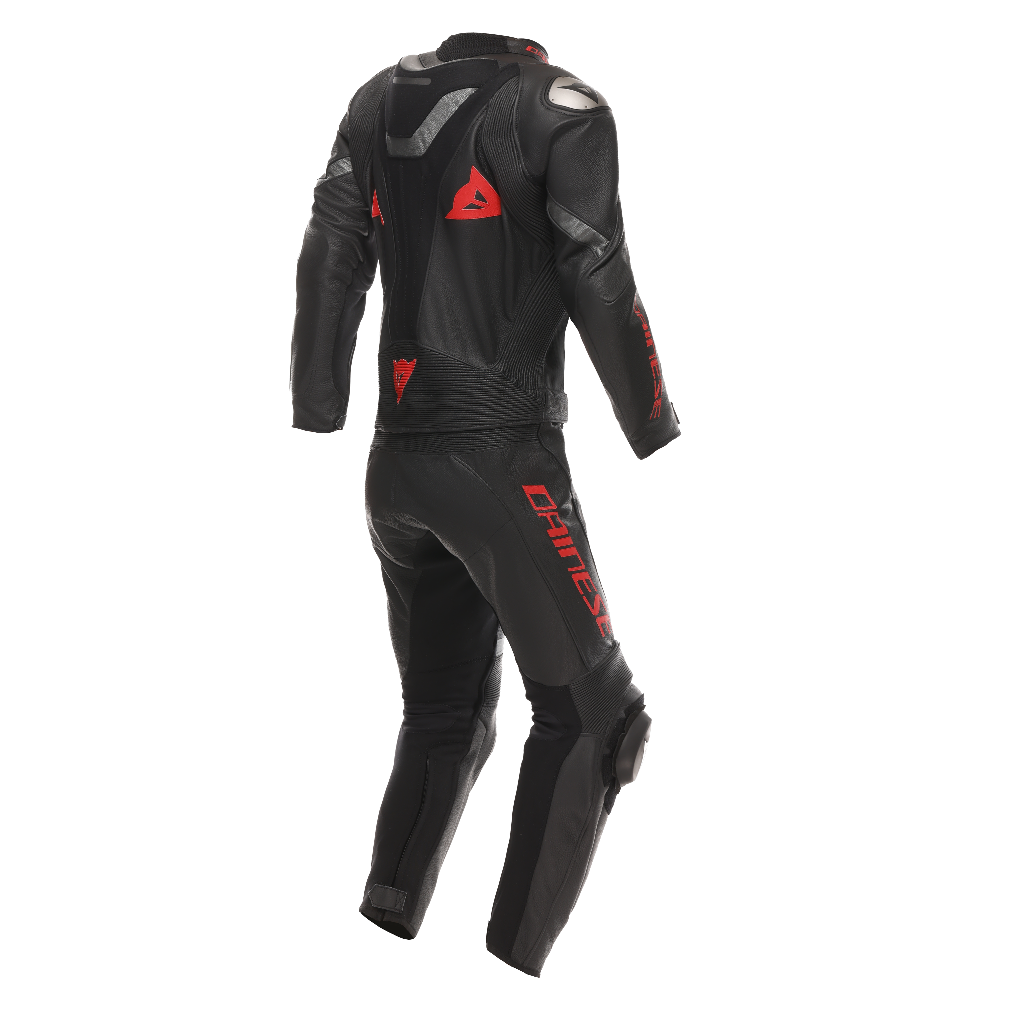 DEMON SPRINT - TWO-PIECE MOTORCYCLE SUIT IN LEATHER MEN - BLACK/BLACK/RED-LAVA - 2