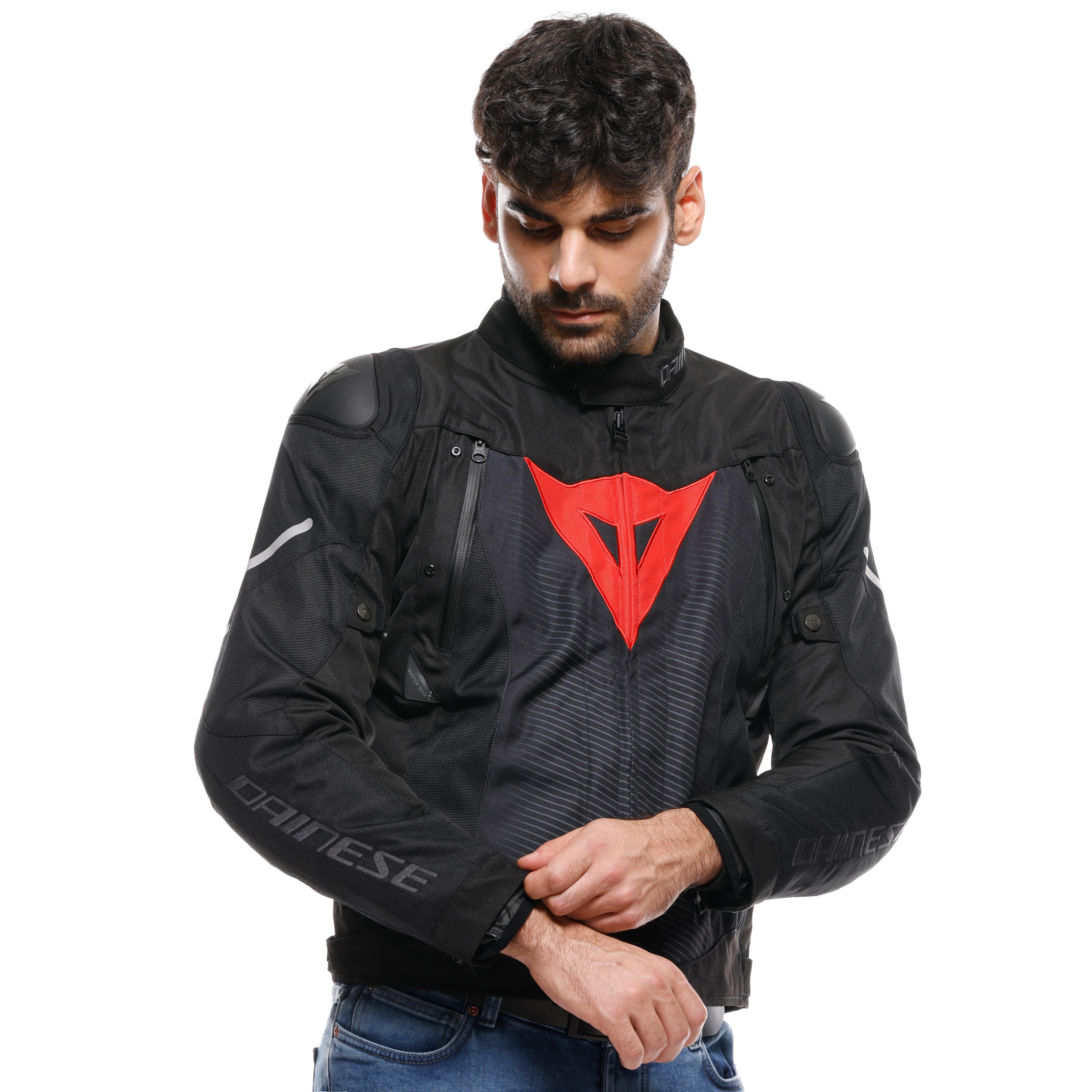 SUPER SPRINT D-DRY - MEN'S WATERPROOF MOTORCYCLE JACKET - BLACK/BLACK/RED-LAVA - 3