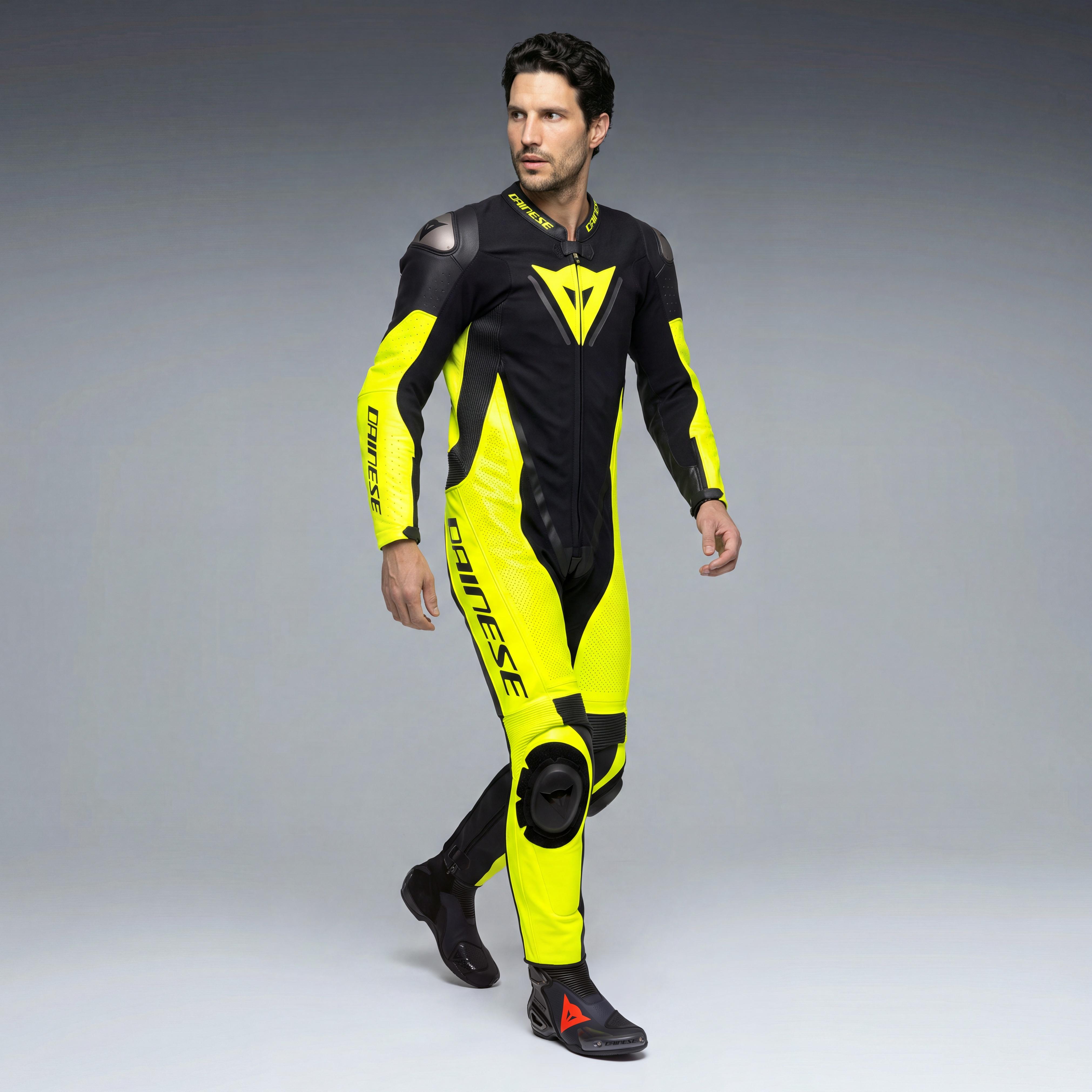 DEMON SPRINT - MEN'S ONE-PIECE PERFORATED LEATHER MOTORCYCLE SUIT - BLACK/YELLOW-FLUO/YELLOW-FLUO - 3