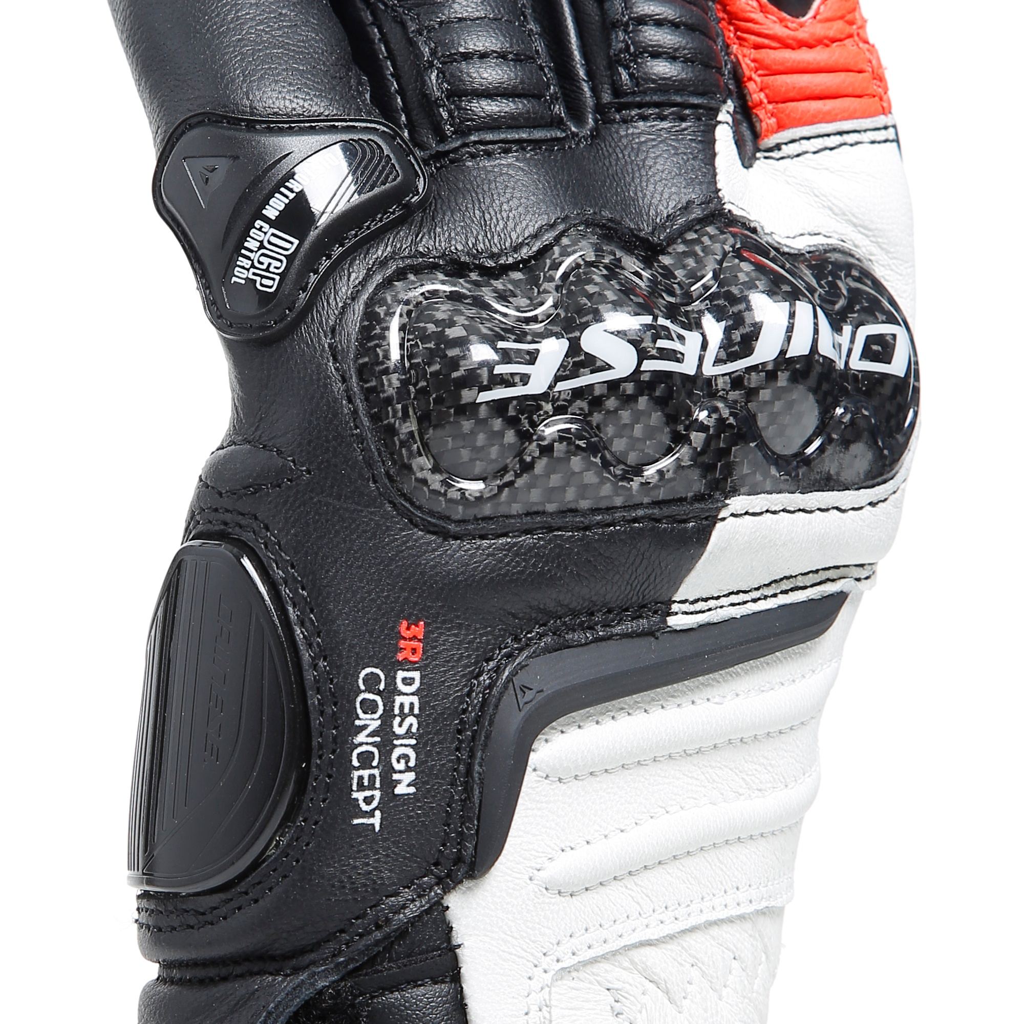 CARBON 4 - WOMEN'S MOTORCYCLE LONG LEATHER GLOVES - BLACK/WHITE/FLUO-RED - 6