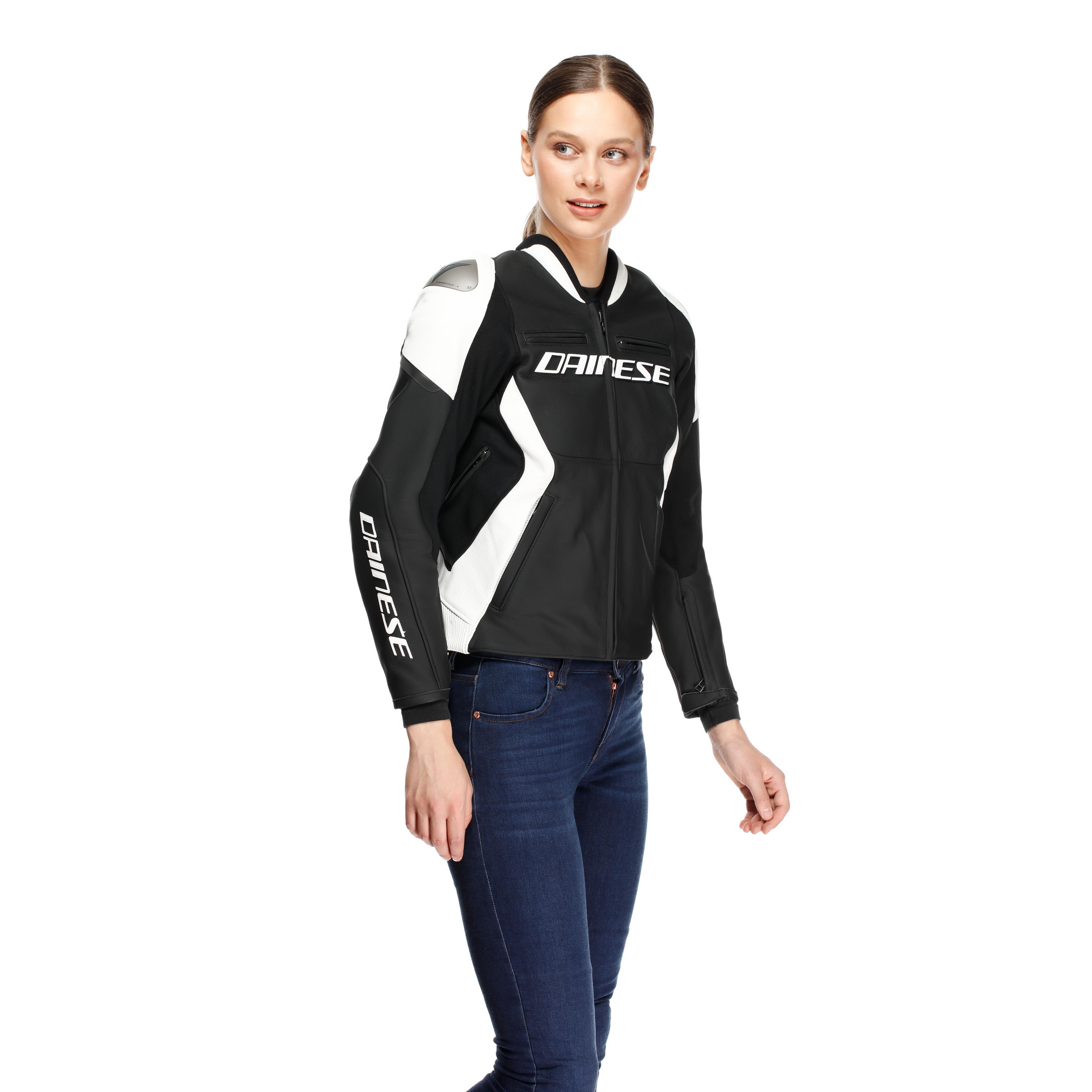 RACING 5 - DAMEN-MOTORSCHUTZJACKE AUS LEDER - BLACK/WHITE - 3