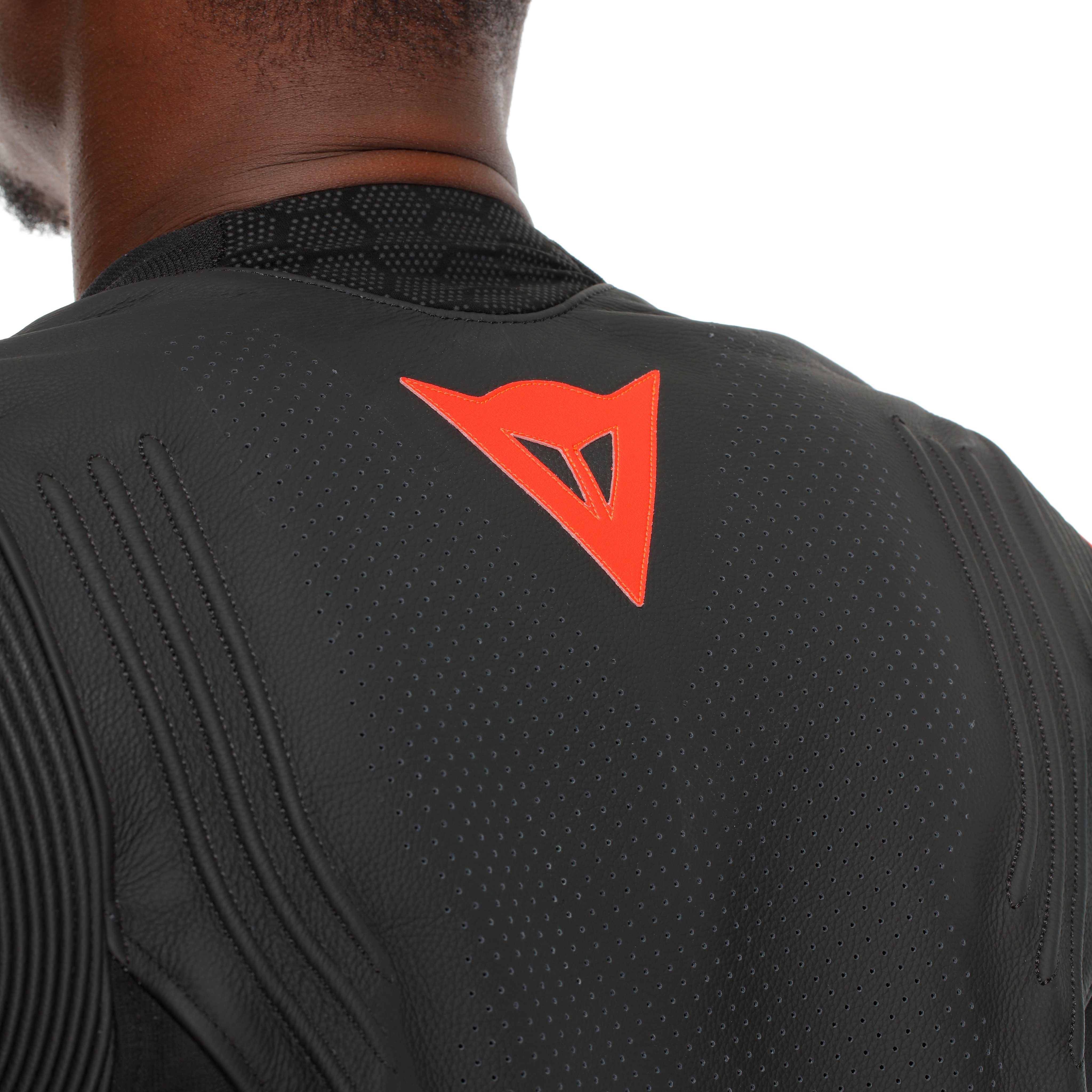 RACING 5 - MEN PERFORATED LEATHER MOTORCYCLE JACKET - BLACK/BLACK/RED-FLUO - 7