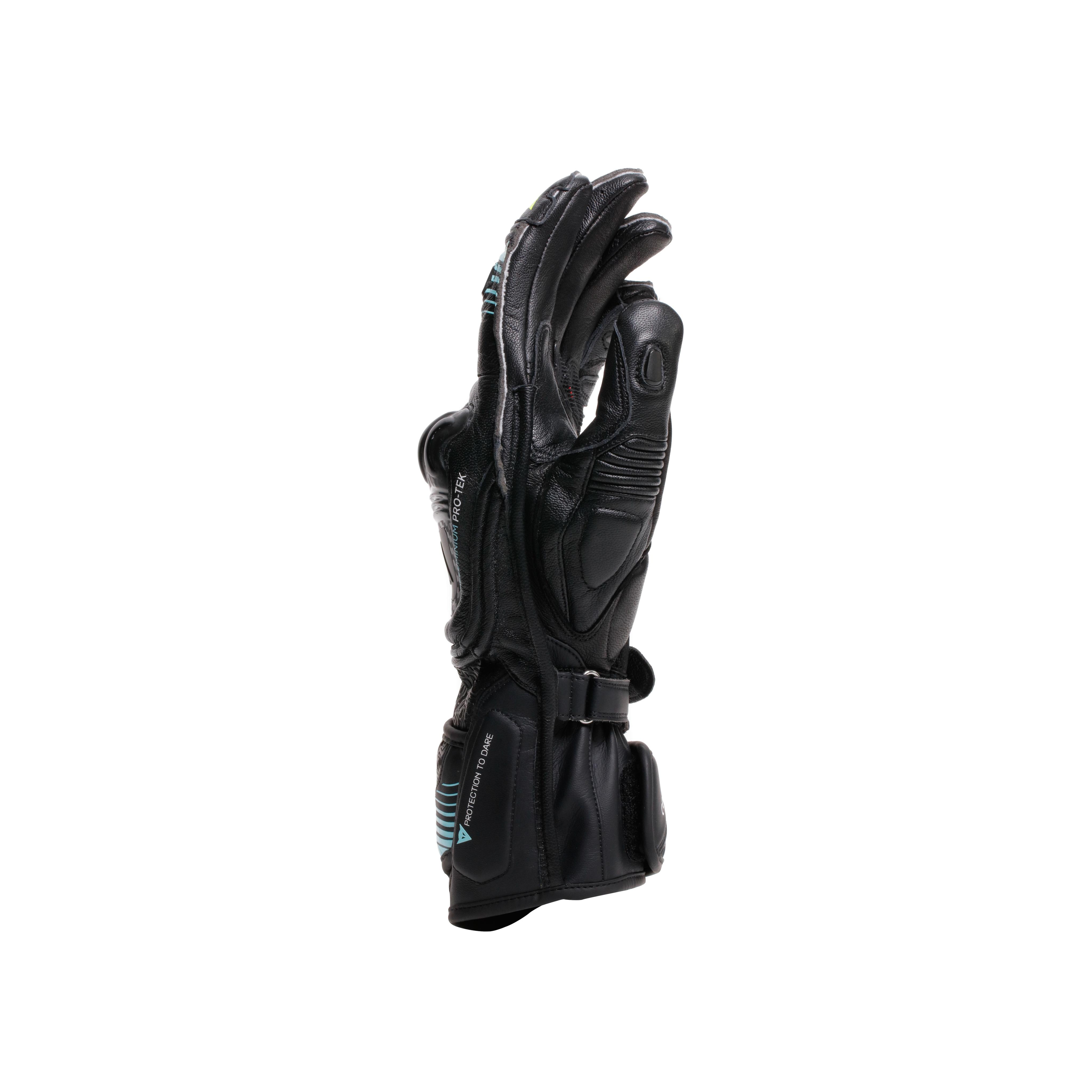 FIERO - LEATHER RACING MOTORCYCLE GLOVES - BLACK/WATER/YELLOW FLUO - 2