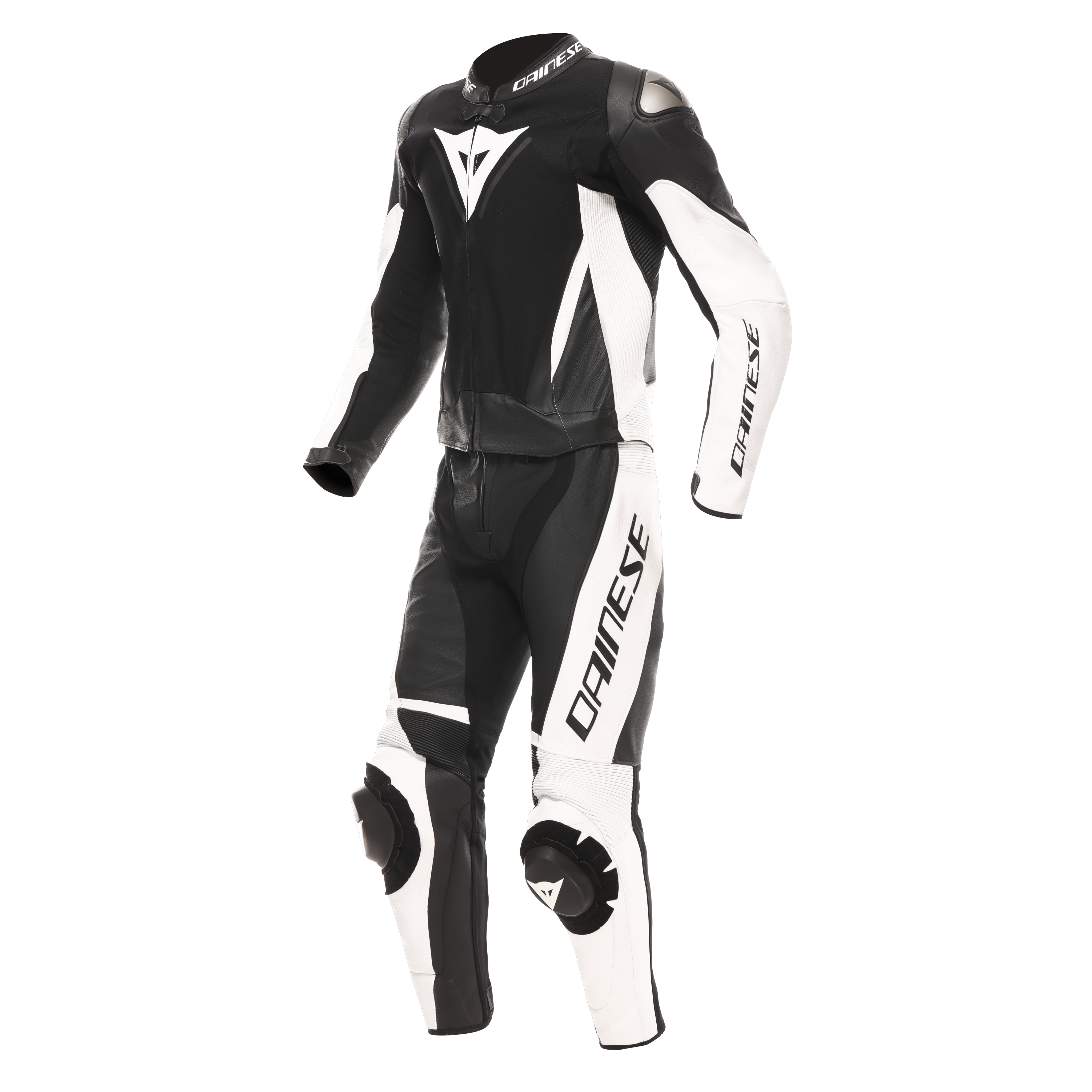 DEMON SPRINT - TWO-PIECE MOTORCYCLE SUIT IN LEATHER MEN - BLACK/WHITE/WHITE - 1