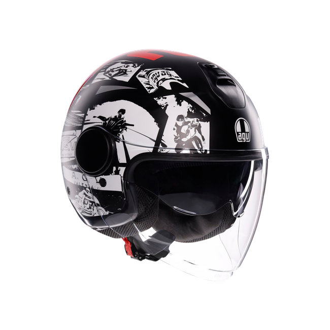 AGV - Eteres History Matt Black/white/red - Casque Moto Jet E2206, Unisex, Taille: L