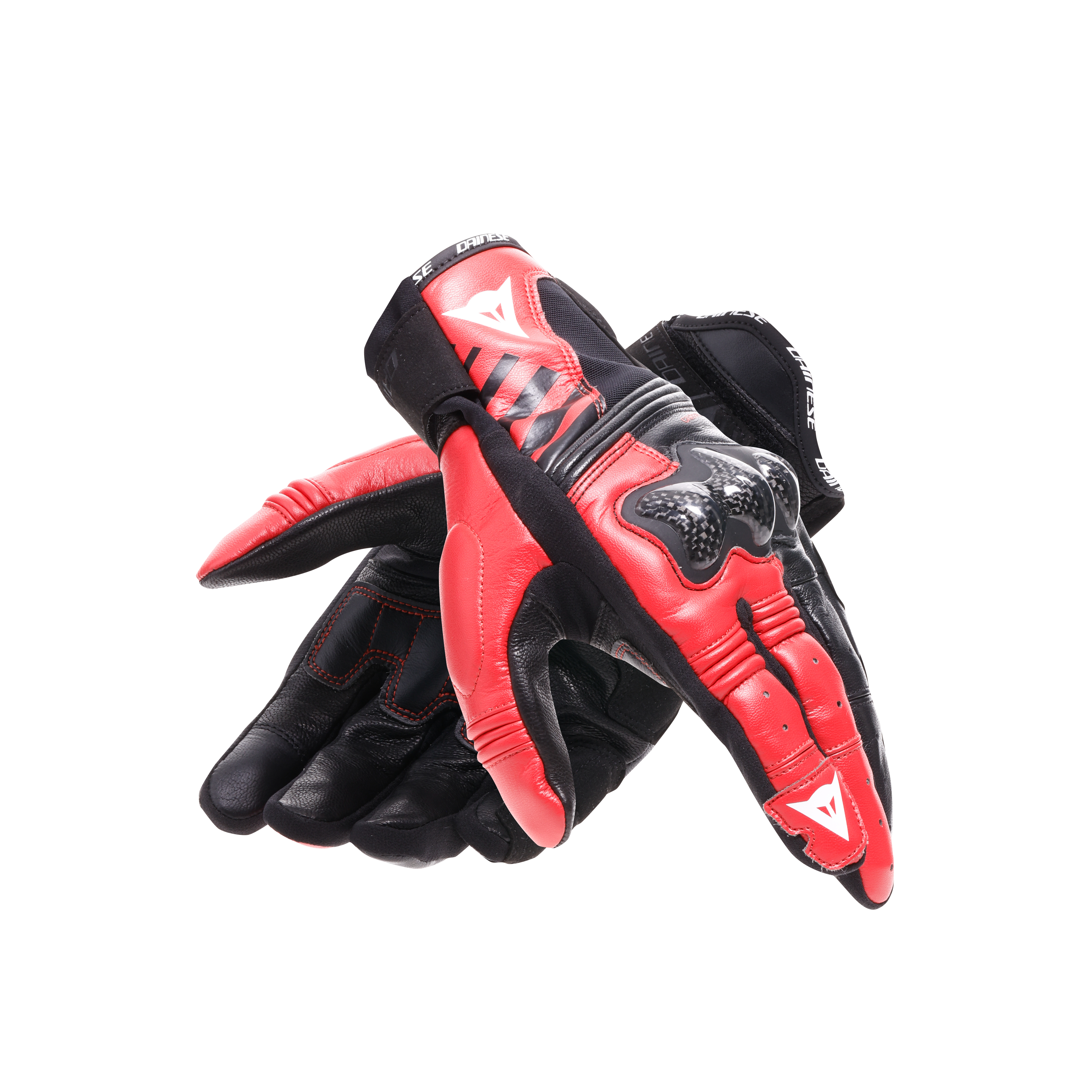 REACTO CARBON SHORT - MEN'S SHORT LEATHER MOTORCYCLE GLOVES - BLACK/RED-LAVA - 5