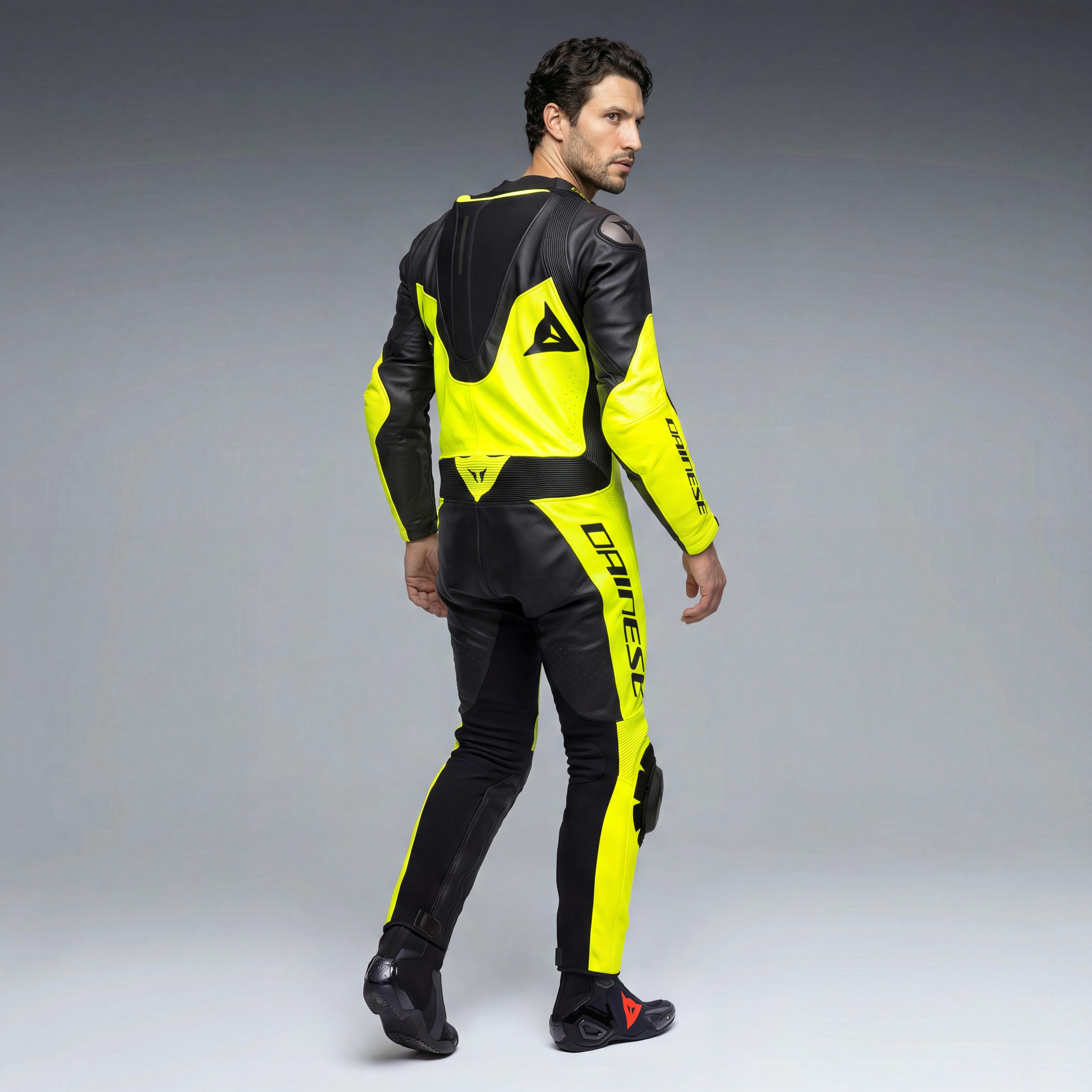 DEMON SPRINT - MEN'S ONE-PIECE PERFORATED LEATHER MOTORCYCLE SUIT - BLACK/YELLOW-FLUO/YELLOW-FLUO - 4