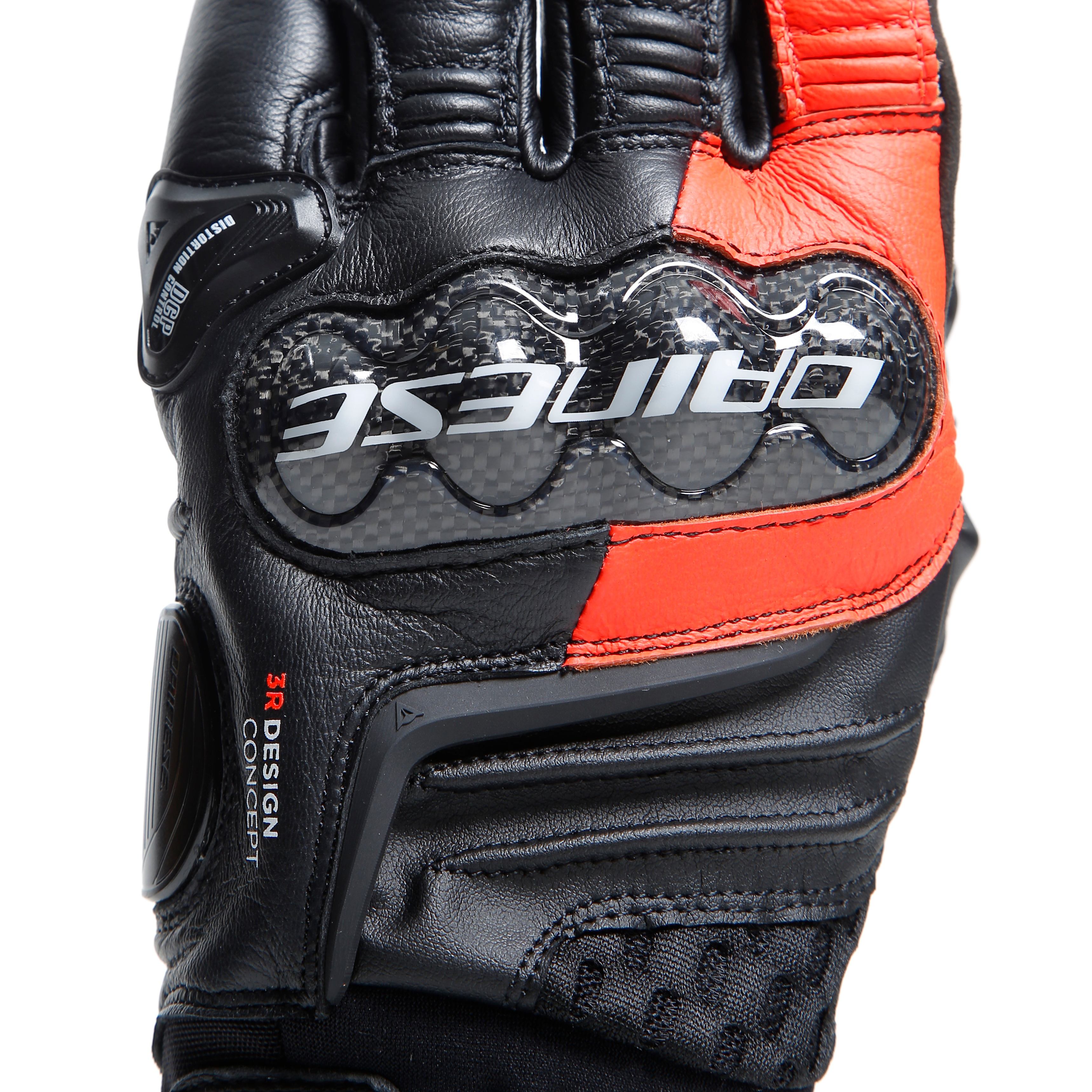 CARBON 4 - MEN'S MOTORCYCLE SHORT LEATHER GLOVES | BLACK/FLUO-RED