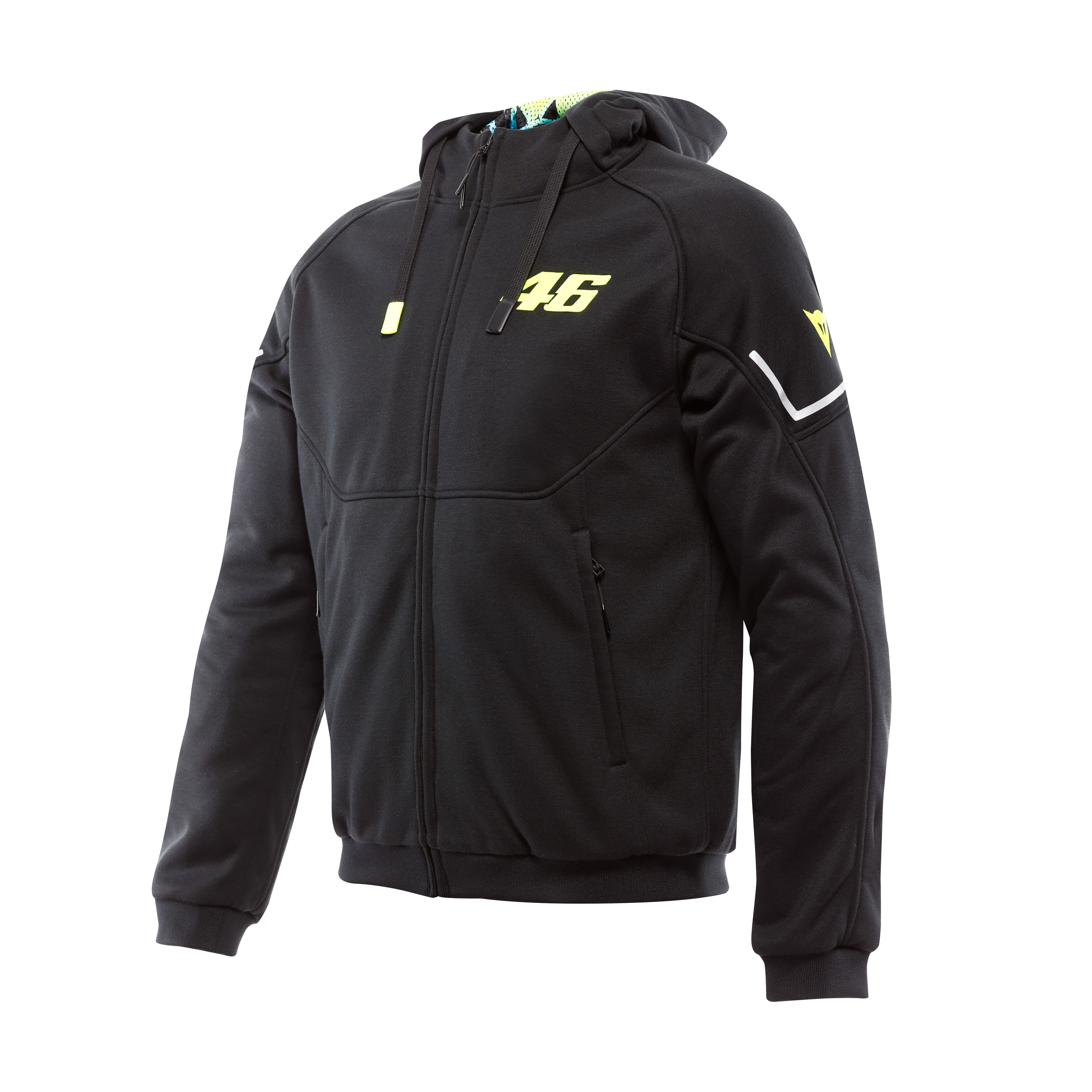 VR46 HOODIE FULL ZIP - MEN'S PROTECTIVE MOTORCYCLE HOODIE - BLACK/YELLOW-FLUO - 1