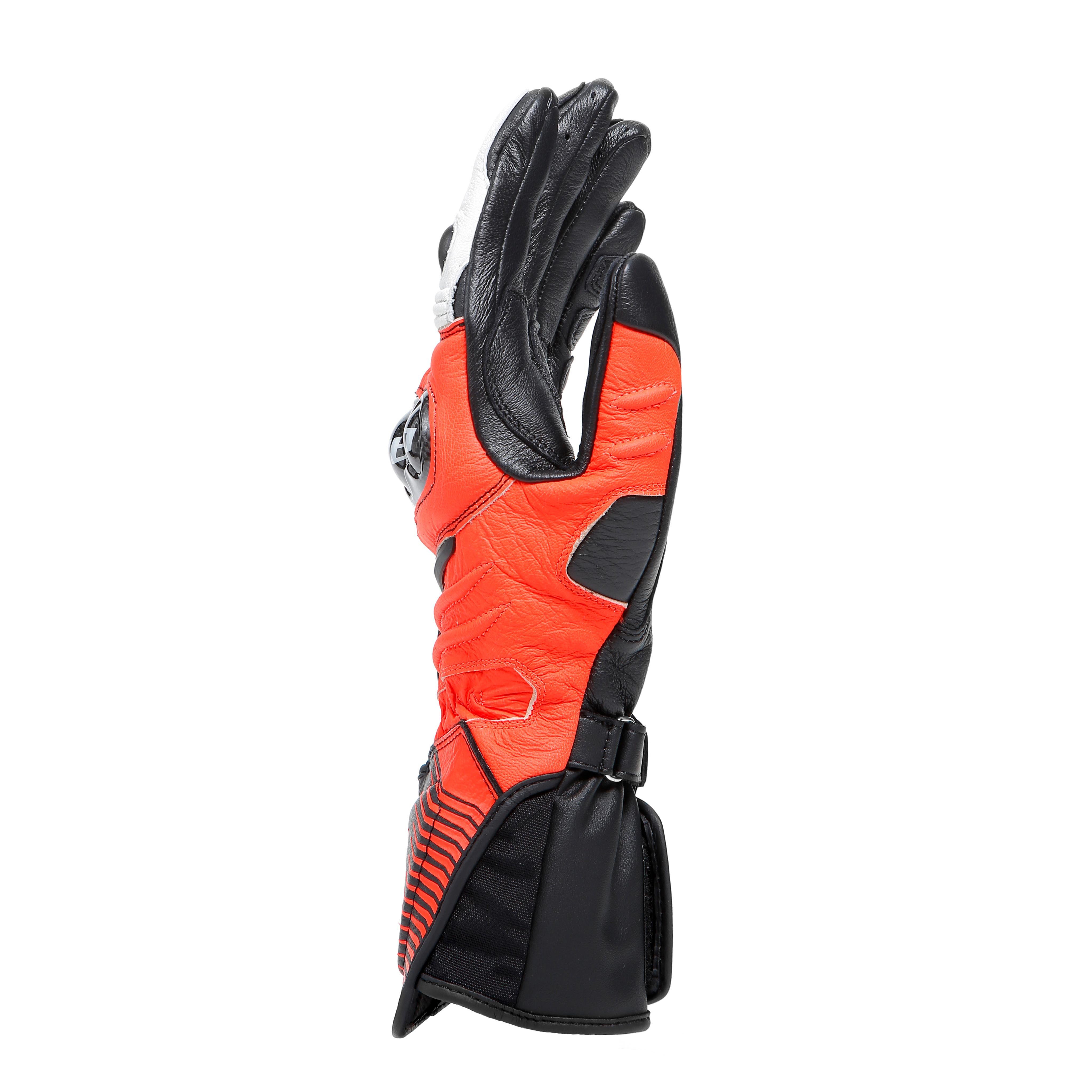 CARBON 4 - MEN'S MOTORCYCLE LONG LEATHER GLOVES - BLACK/FLUO-RED/WHITE - 2