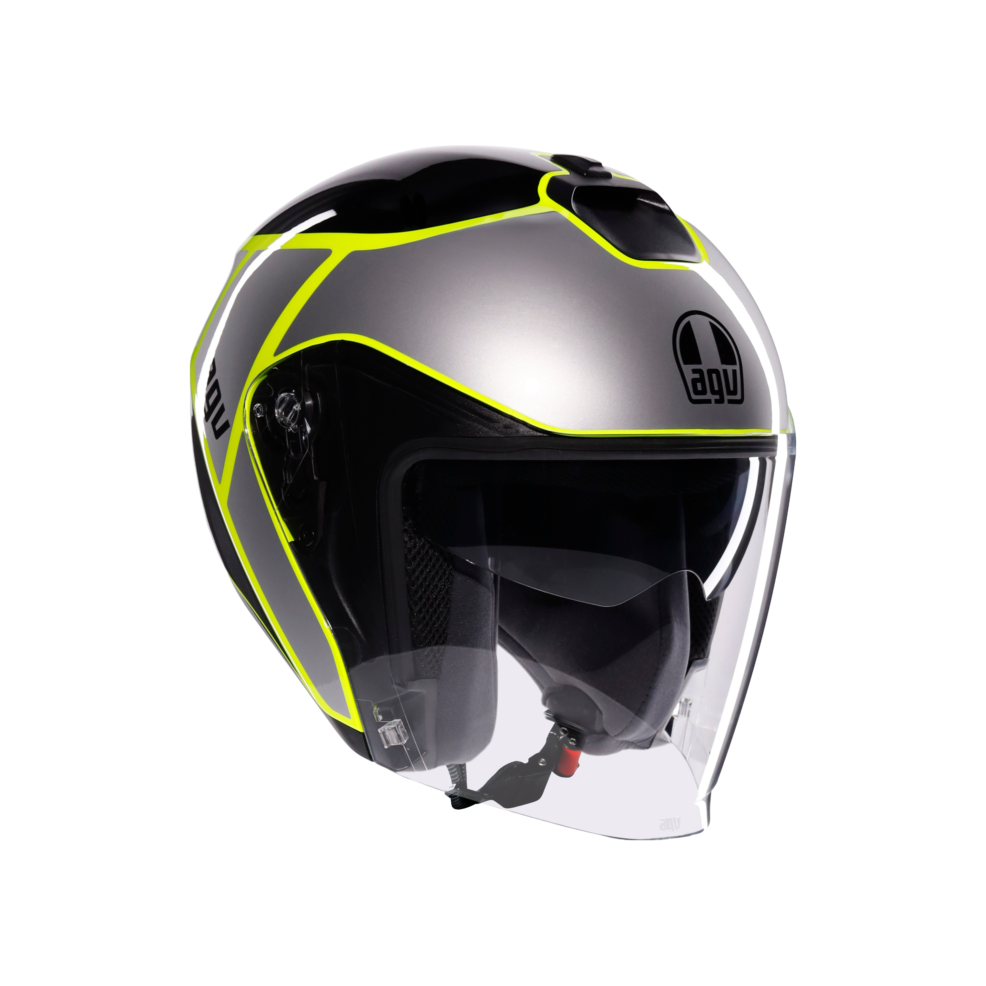 IRIDES DAVAO BLACK/GREY/YELLOW FLUO - MOTORBIKE OPEN FACE HELMET E2206 -  - 1