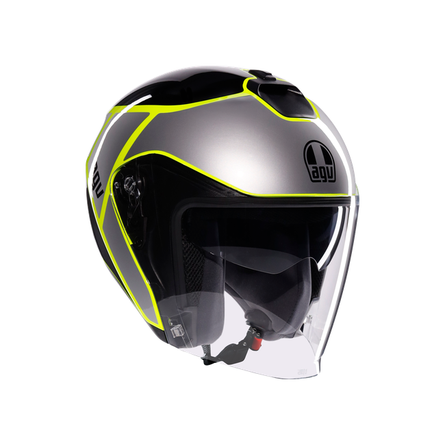 AGV - Irides Davao Black/grey/yellow Fluo - Casque Moto Jet E2206, Unisex, Taille: Xxl