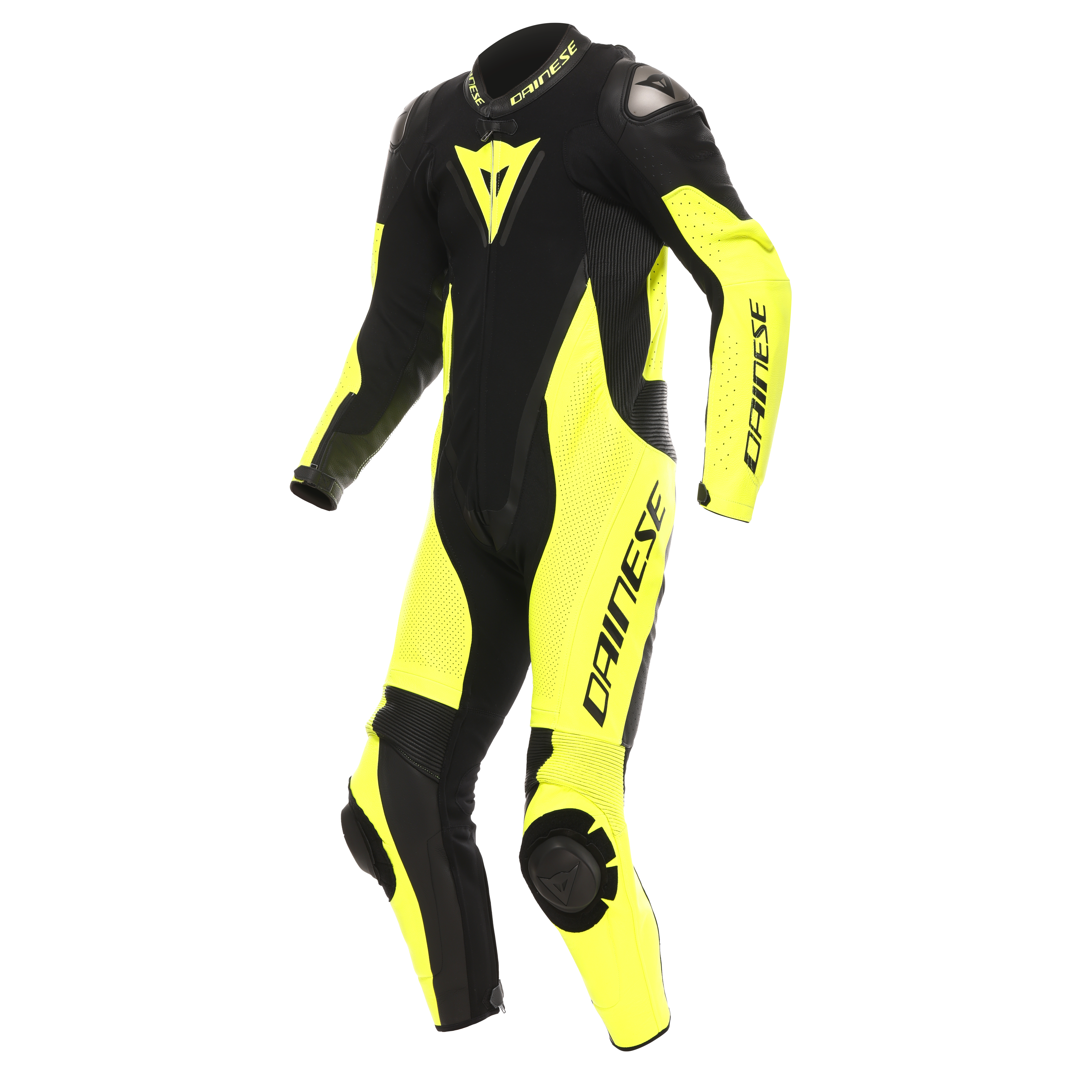 DEMON SPRINT - MEN'S ONE-PIECE PERFORATED LEATHER MOTORCYCLE SUIT - BLACK/YELLOW-FLUO/YELLOW-FLUO - 1