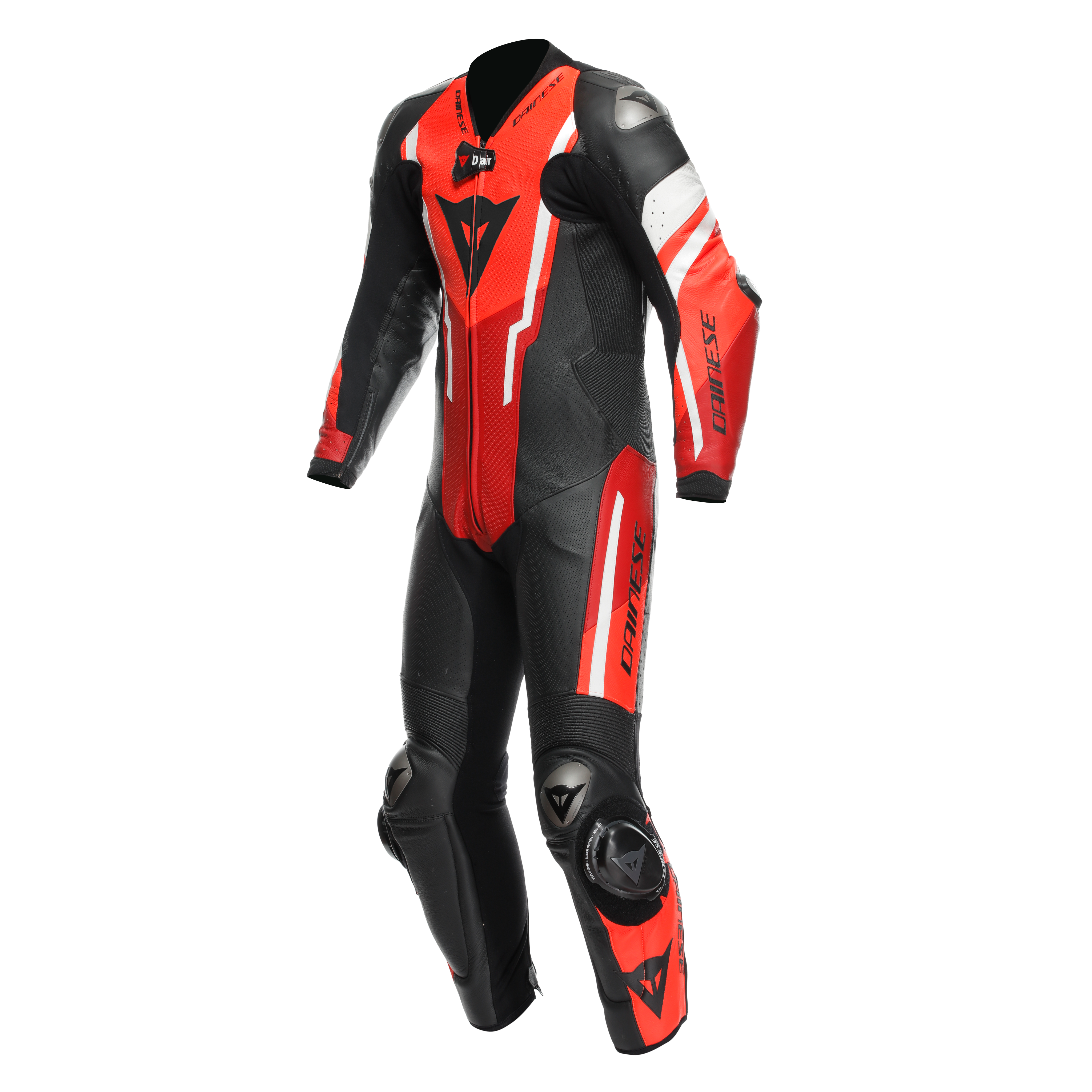 MISANO 3 D-AIR&reg; - MEN'S 1-PIECE MOTORCYCLE PERFORATED LEATHER SUIT WITH AIRBAG - BLACK/RED/RED-FLUO - 1