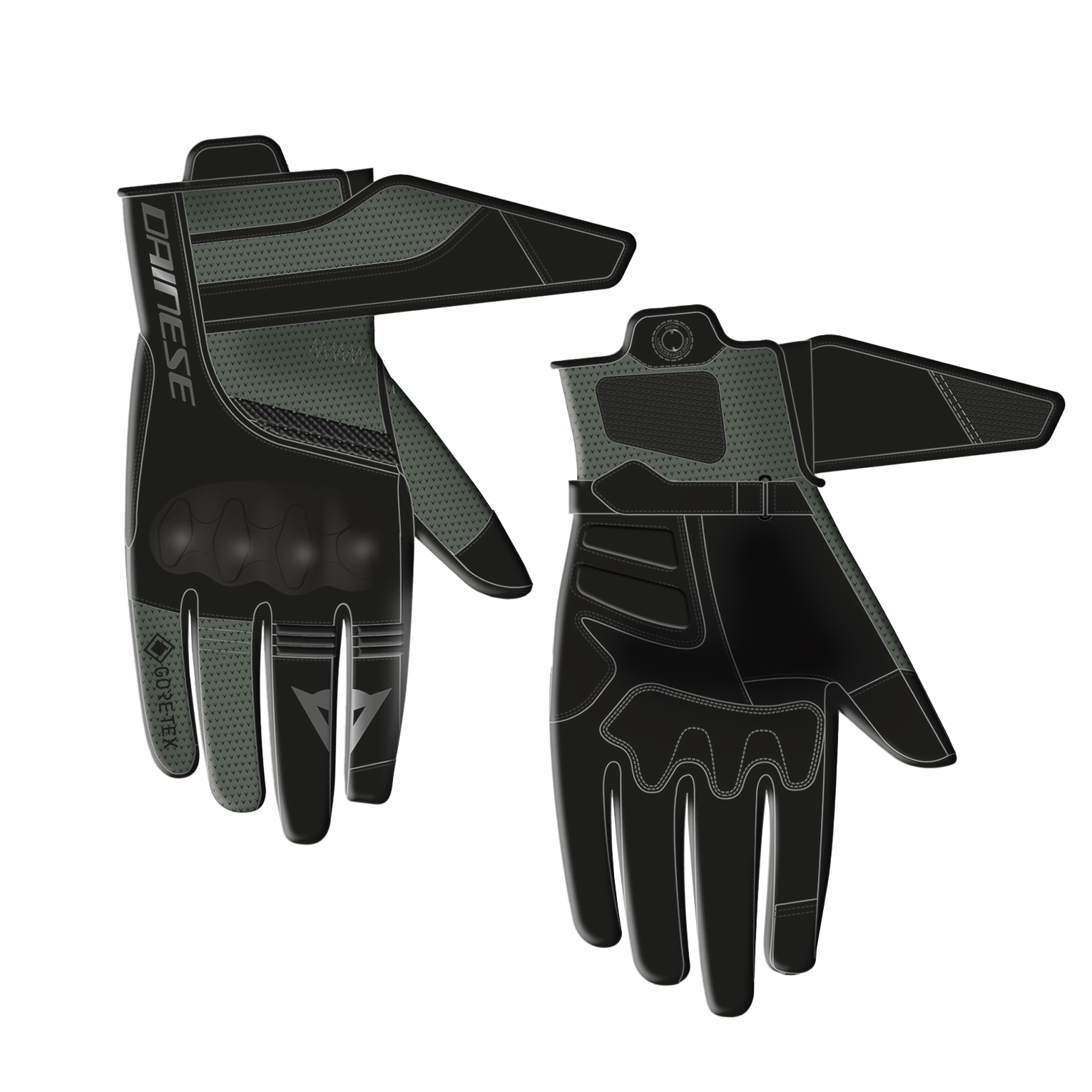 TEYDE GORE-TEX&reg; - WATERPROOF MOTORCYCLE GLOVES - BLACK/ARMY-GREEN - 11