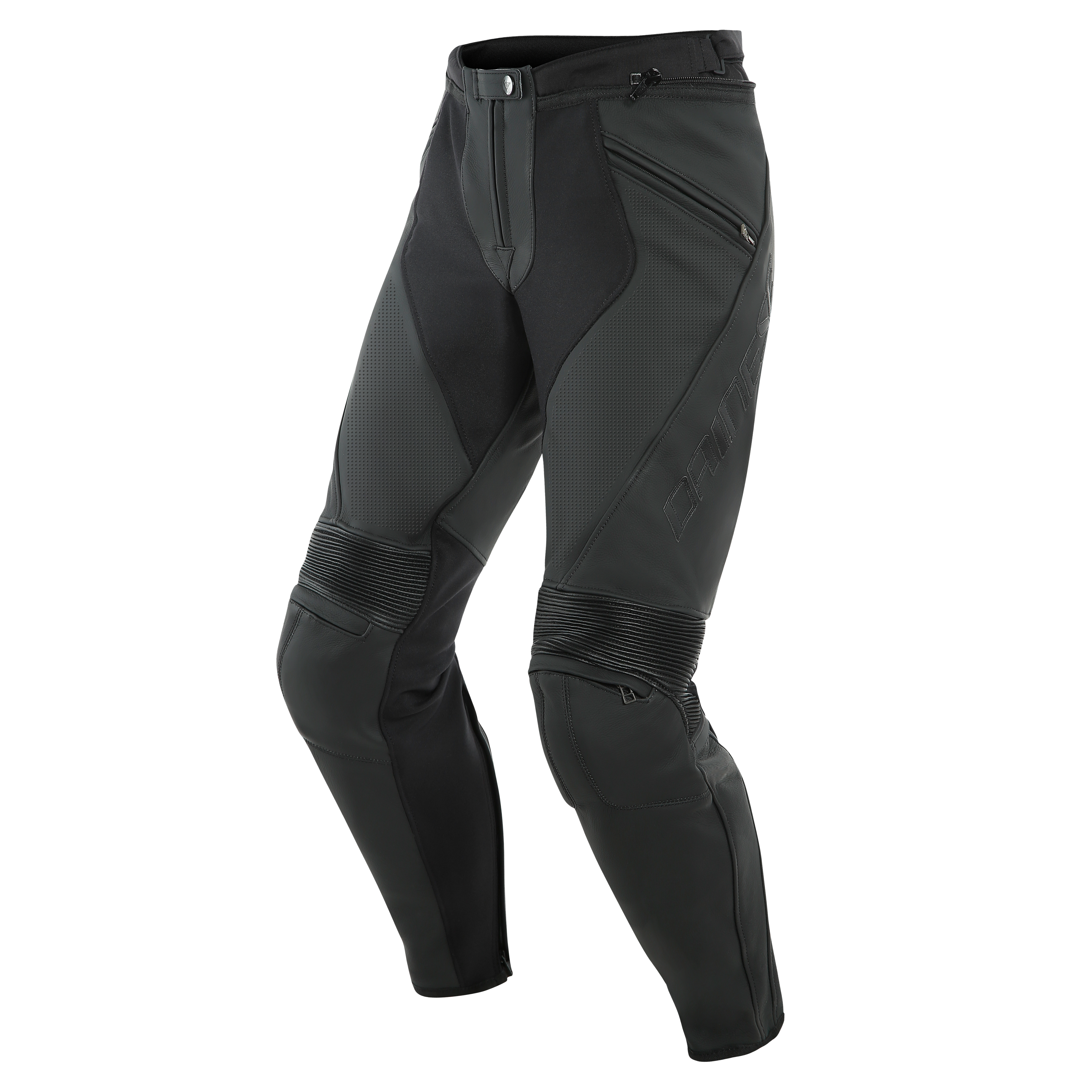PONY 3 - MEN'S MOTORCYCLE PERFORATED LEATHER PANTS - BLACK-MATT - 1