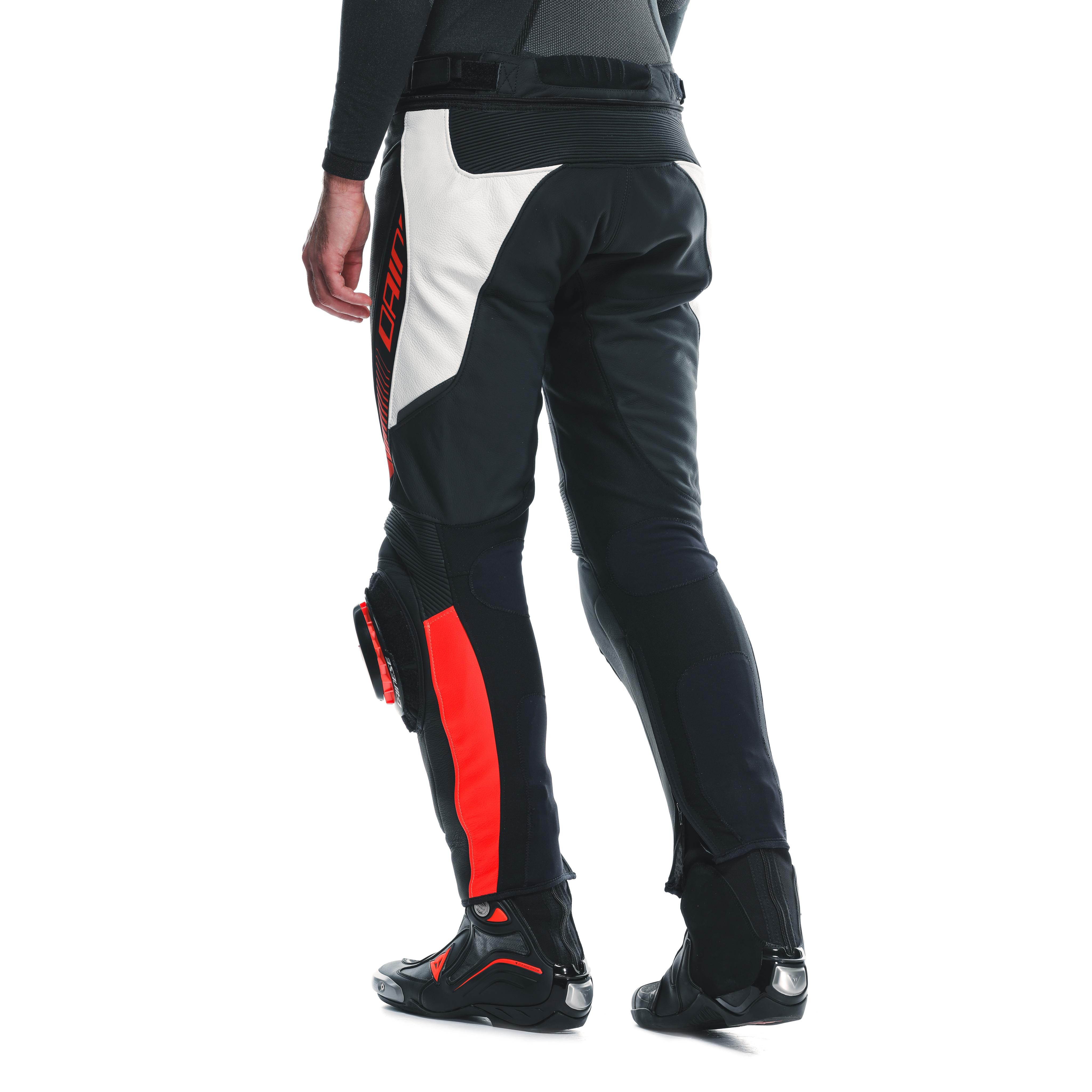 SUPER SPEED - MEN'S MOTORCYCLE PERFORATED LEATHER PANTS - BLACK/WHITE/RED-FLUO - 6