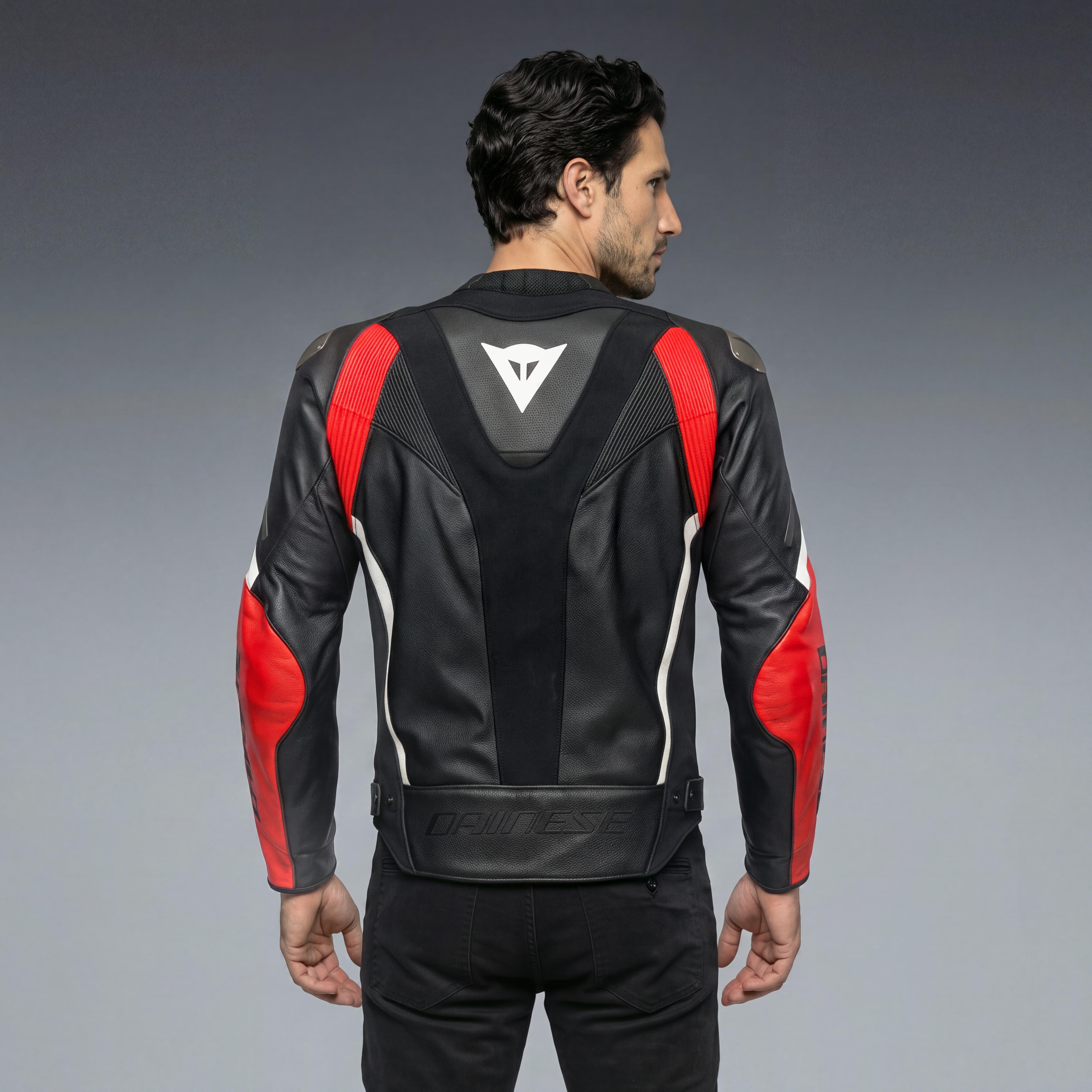 AVRO 6 - LEATHER MOTORCYCLE JACKET MEN - BLACK/RED-LAVA/WHITE - 4
