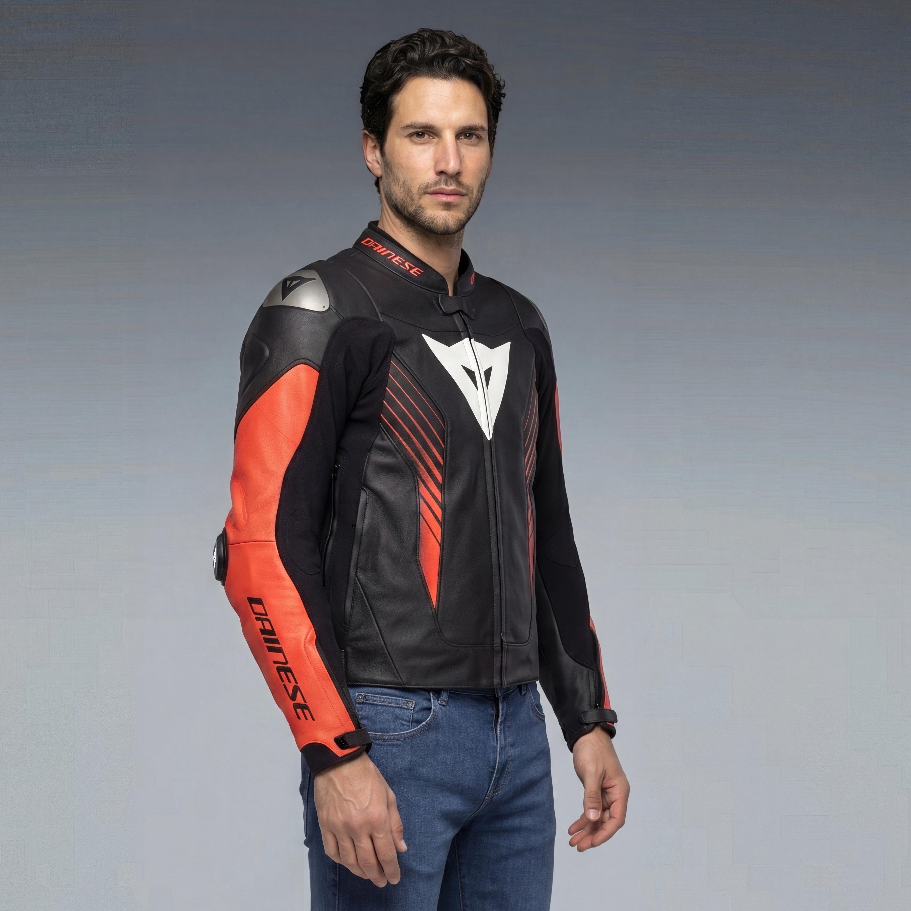 SUPER SPEED 5 LEATHER JACKET | BLACK/RED-FLUO/WHITE | Dainese