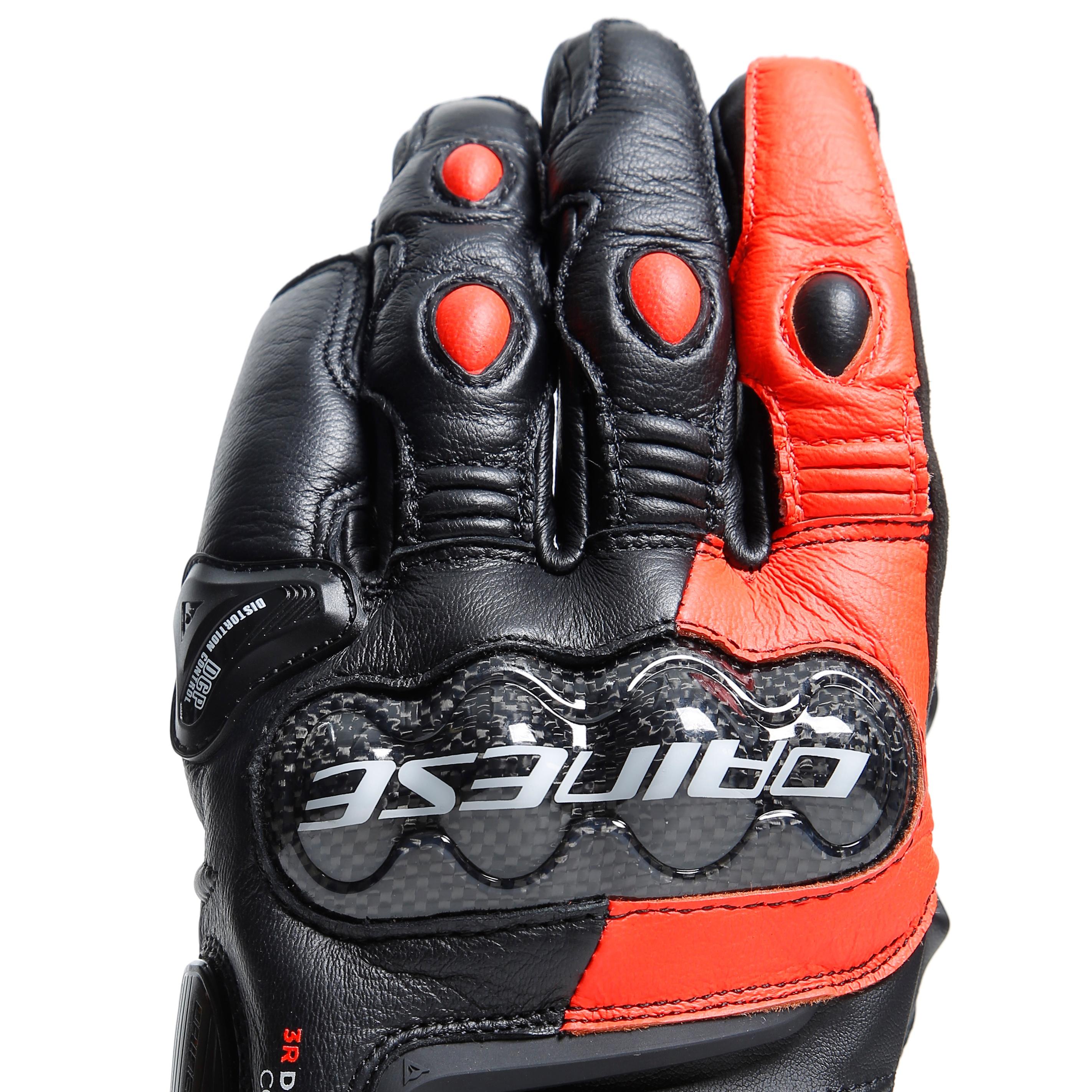 CARBON 4 - MEN'S MOTORCYCLE SHORT LEATHER GLOVES | BLACK/FLUO-RED