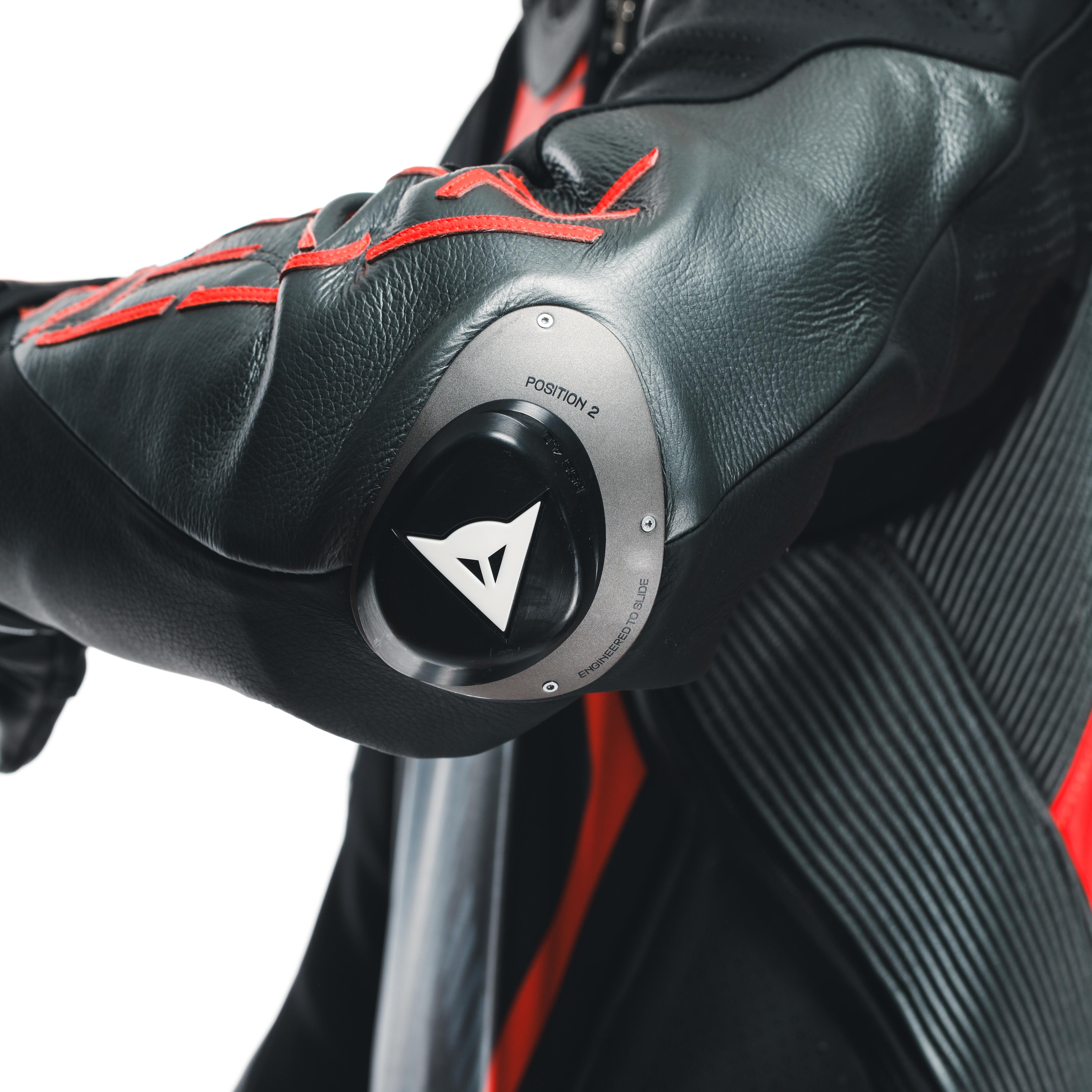 AUDAX D-ZIP - MEN'S 1-PIECE MOTORCYCLE PERFORATED LEATHER SUIT - BLACK/RED-FLUO/ANTHRACITE - 14