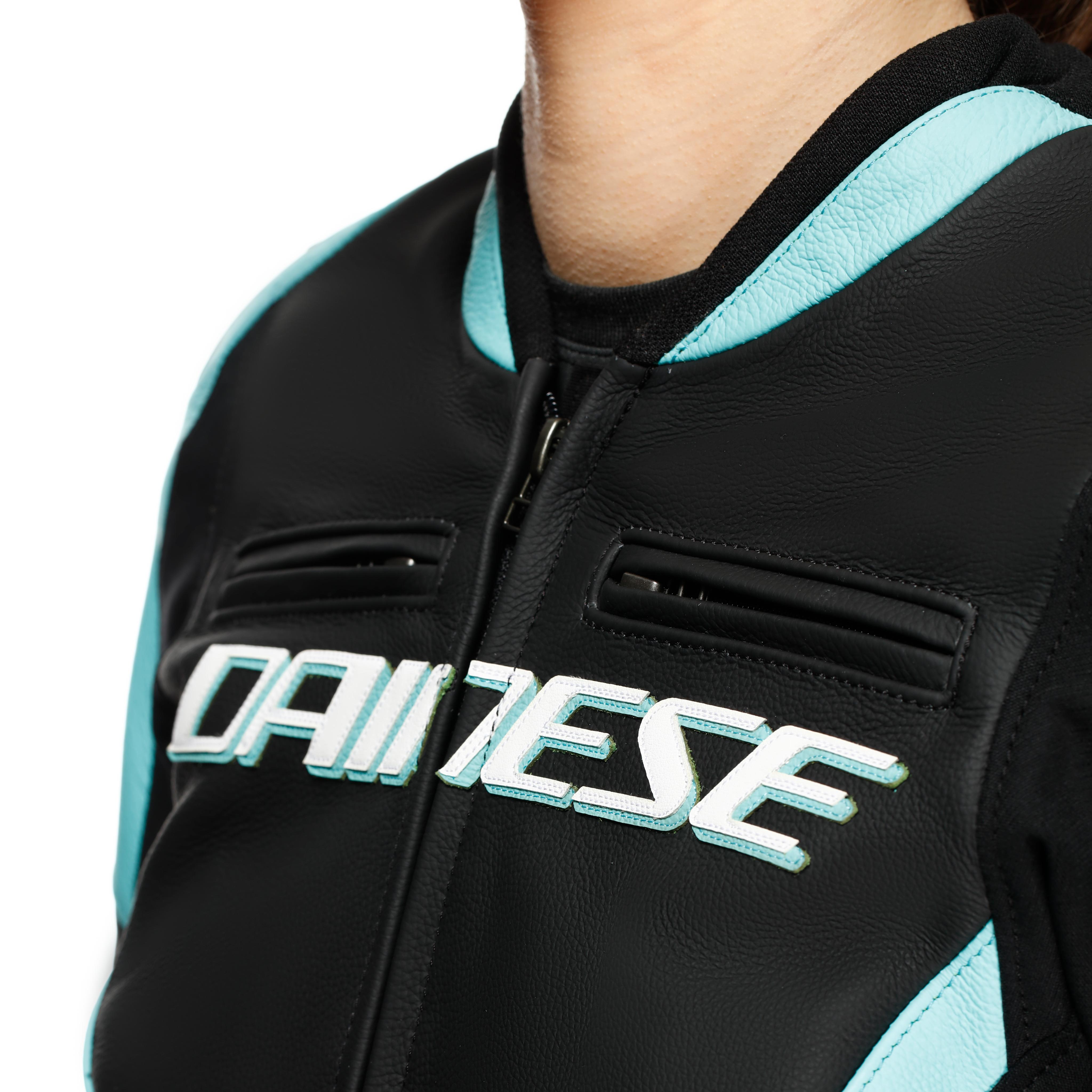 RACING 5 - WOMEN'S LEATHER MOTORCYCLE JACKET - BLACK/WATER - 6