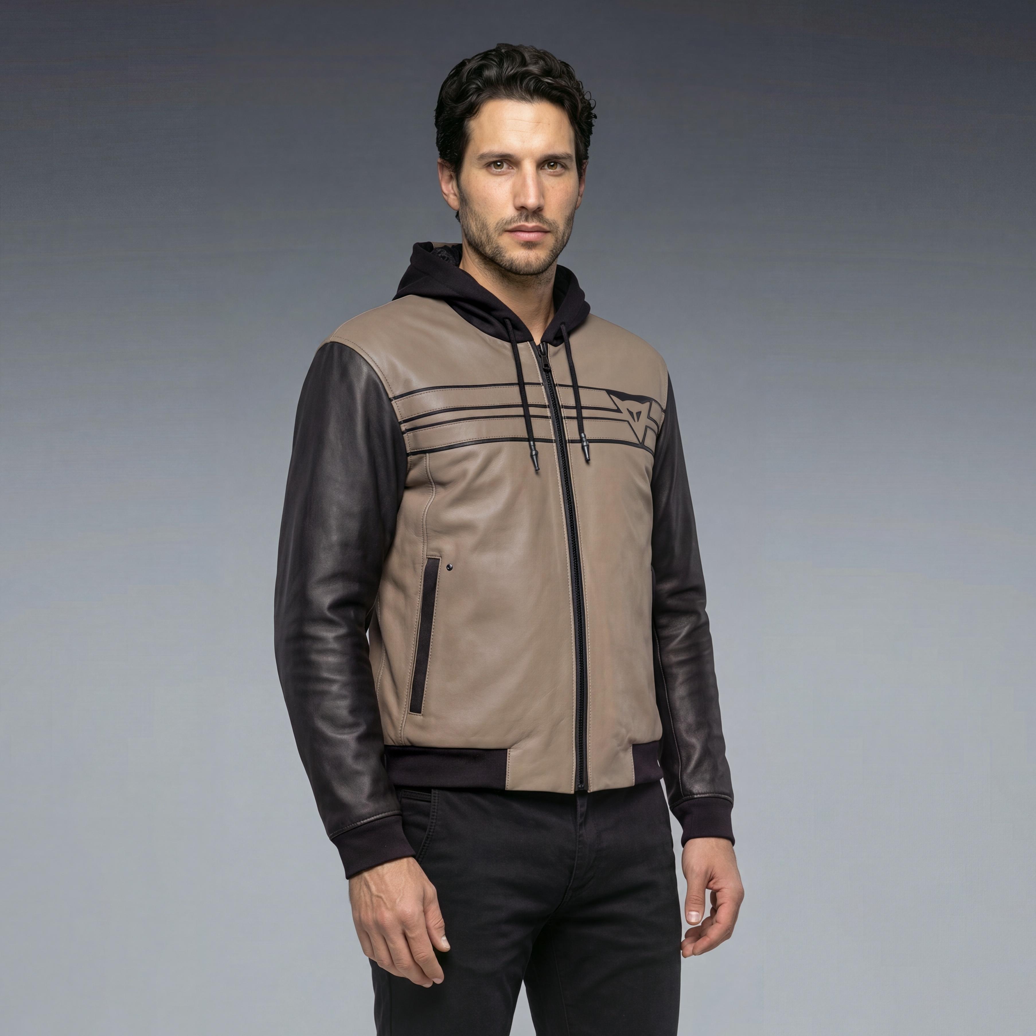 VINTEDGE - LEATHER MOTORCYCLE JACKET MEN - SAND/BLACK - 3