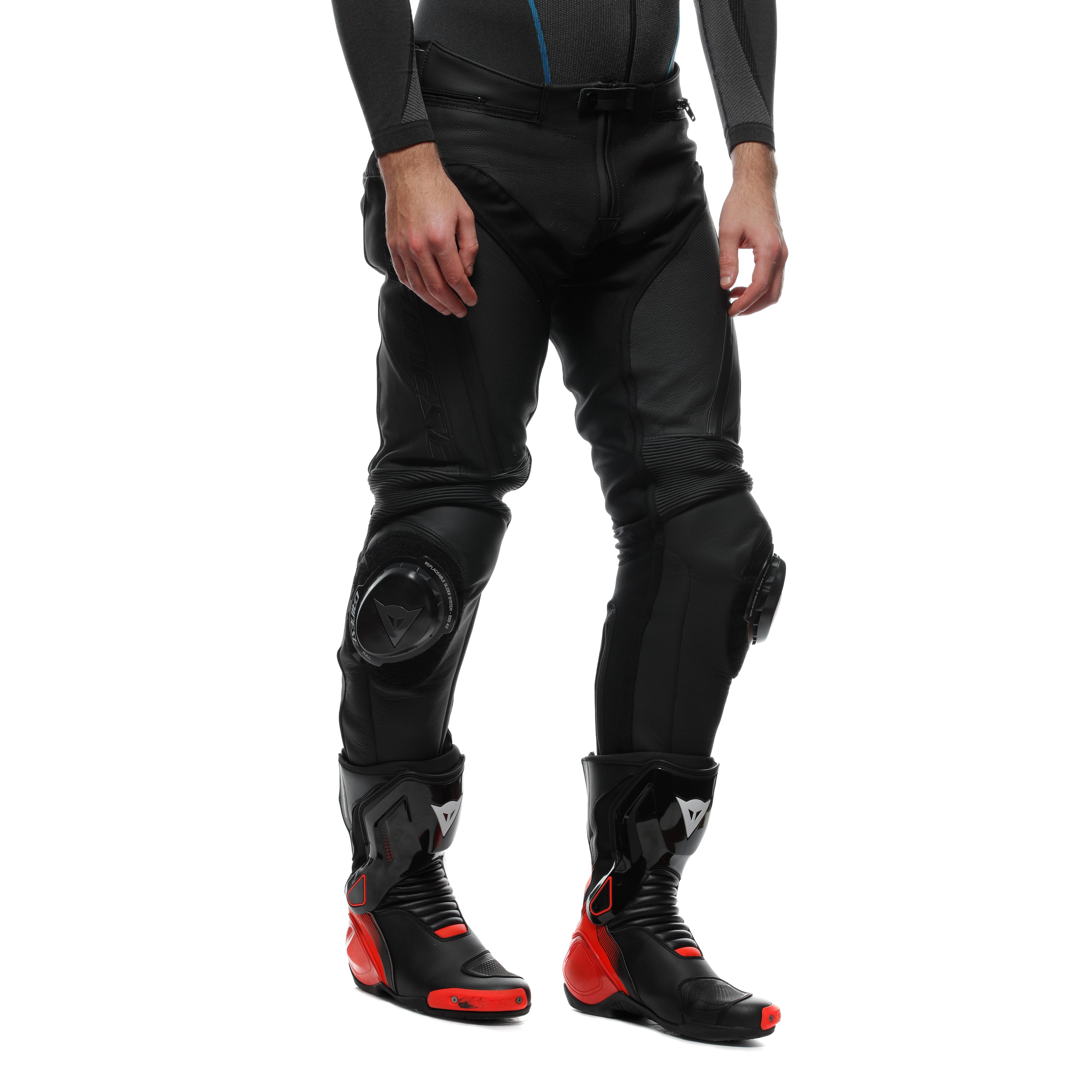 DELTA 4 - MEN LEATHER MOTORCYCLE PANTS PERF. SHORT/TALL FIT - BLACK/BLACK - 7