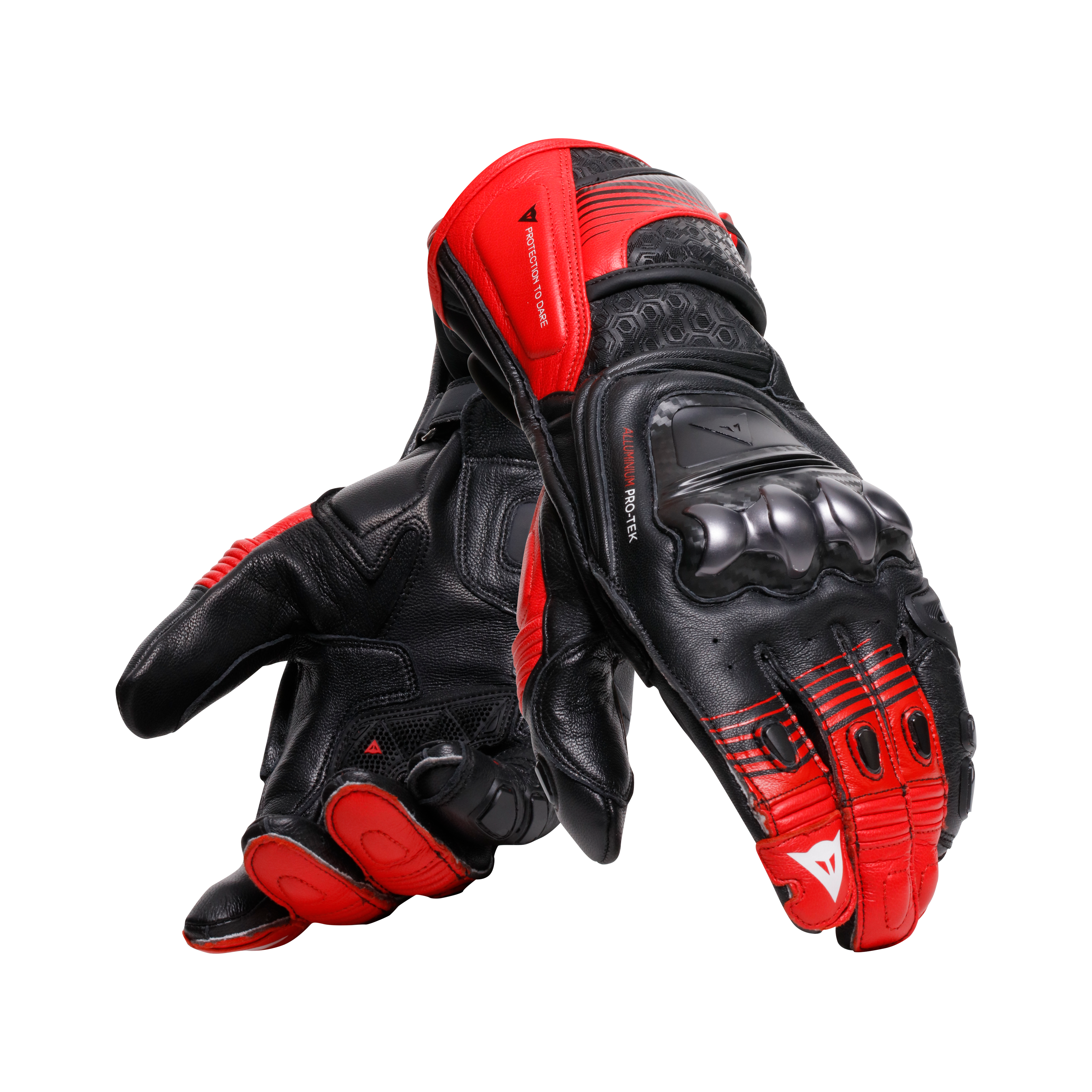 FIERO - LEATHER RACING MOTORCYCLE GLOVES - BLACK/RED-LAVA/WHITE - 5