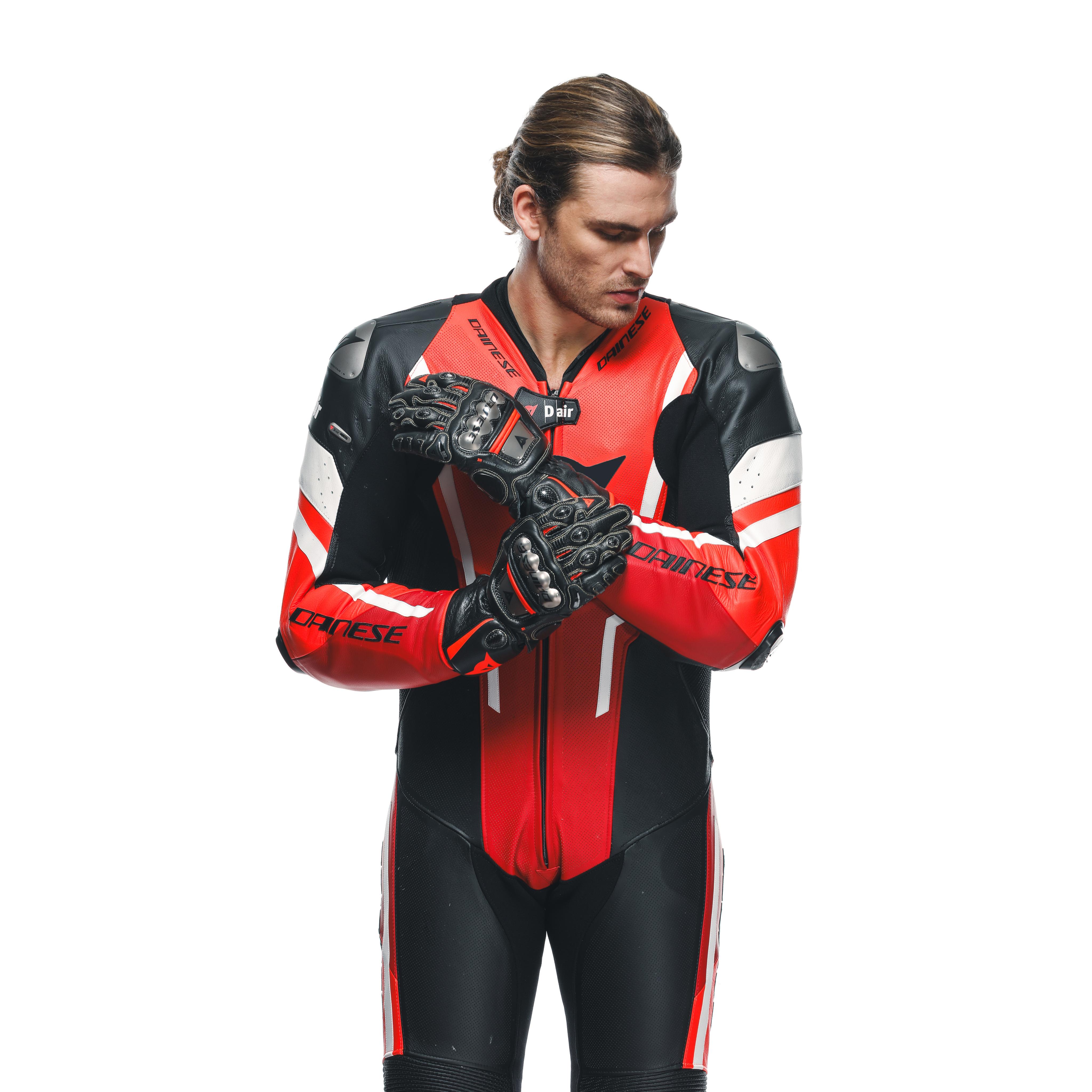MISANO 3 D-AIR&reg; - MEN'S 1-PIECE MOTORCYCLE PERFORATED LEATHER SUIT WITH AIRBAG - BLACK/RED/RED-FLUO - 3