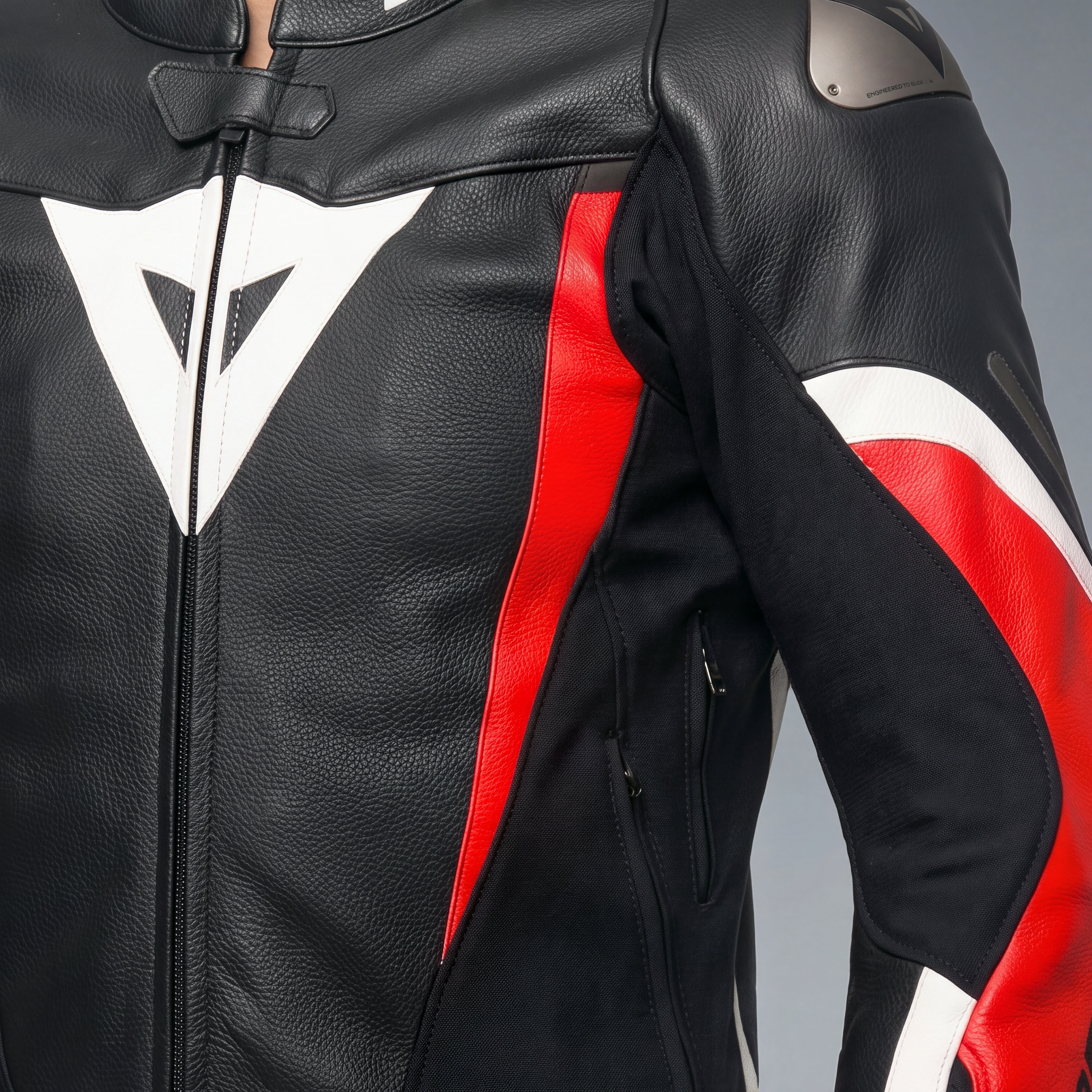 AVRO 6 - LEATHER MOTORCYCLE JACKET MEN - BLACK/RED-LAVA/WHITE - 5