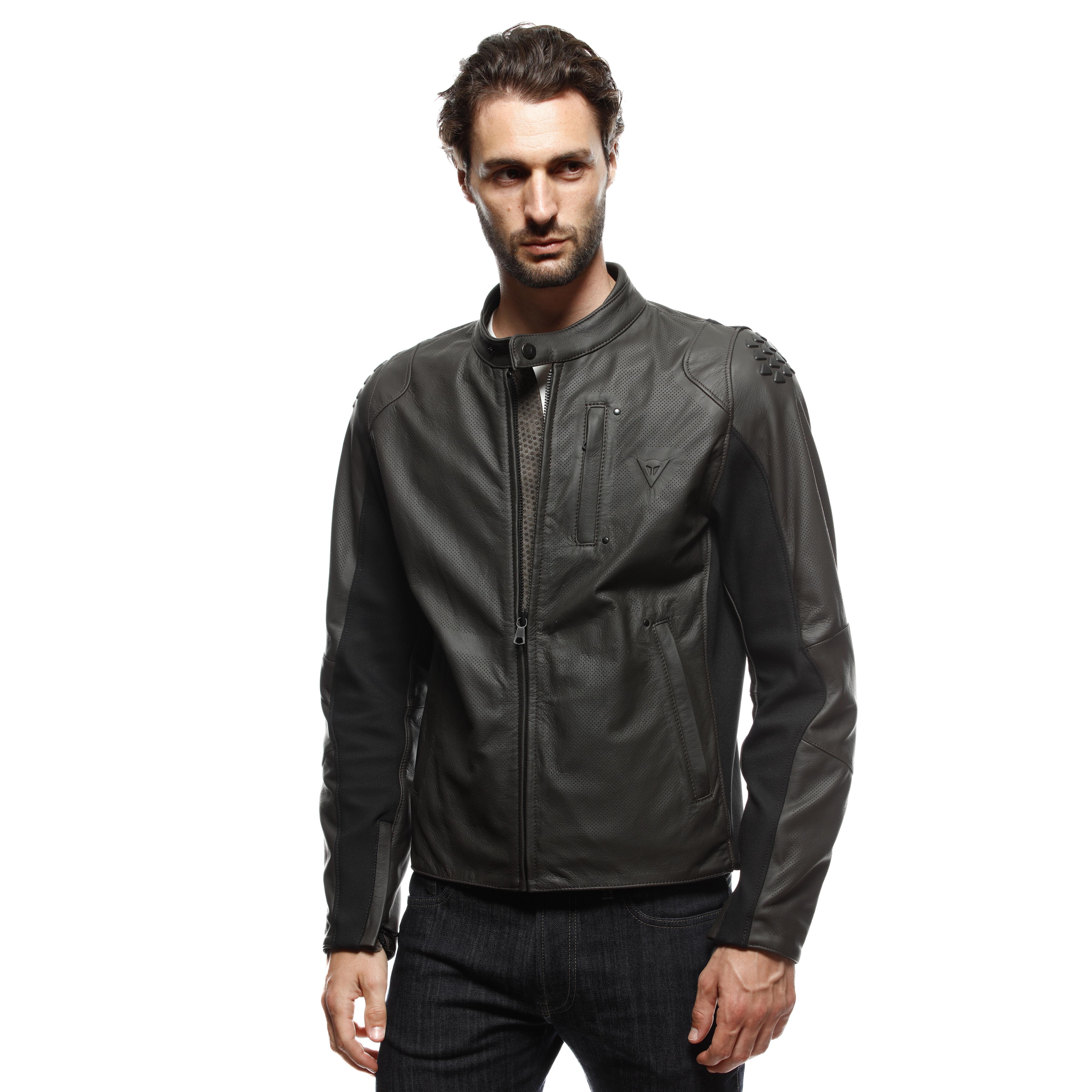 ISTRICE - MEN'S MOTORCYCLE PERFORATED LEATHER JACKET - DARK-BROWN - 5