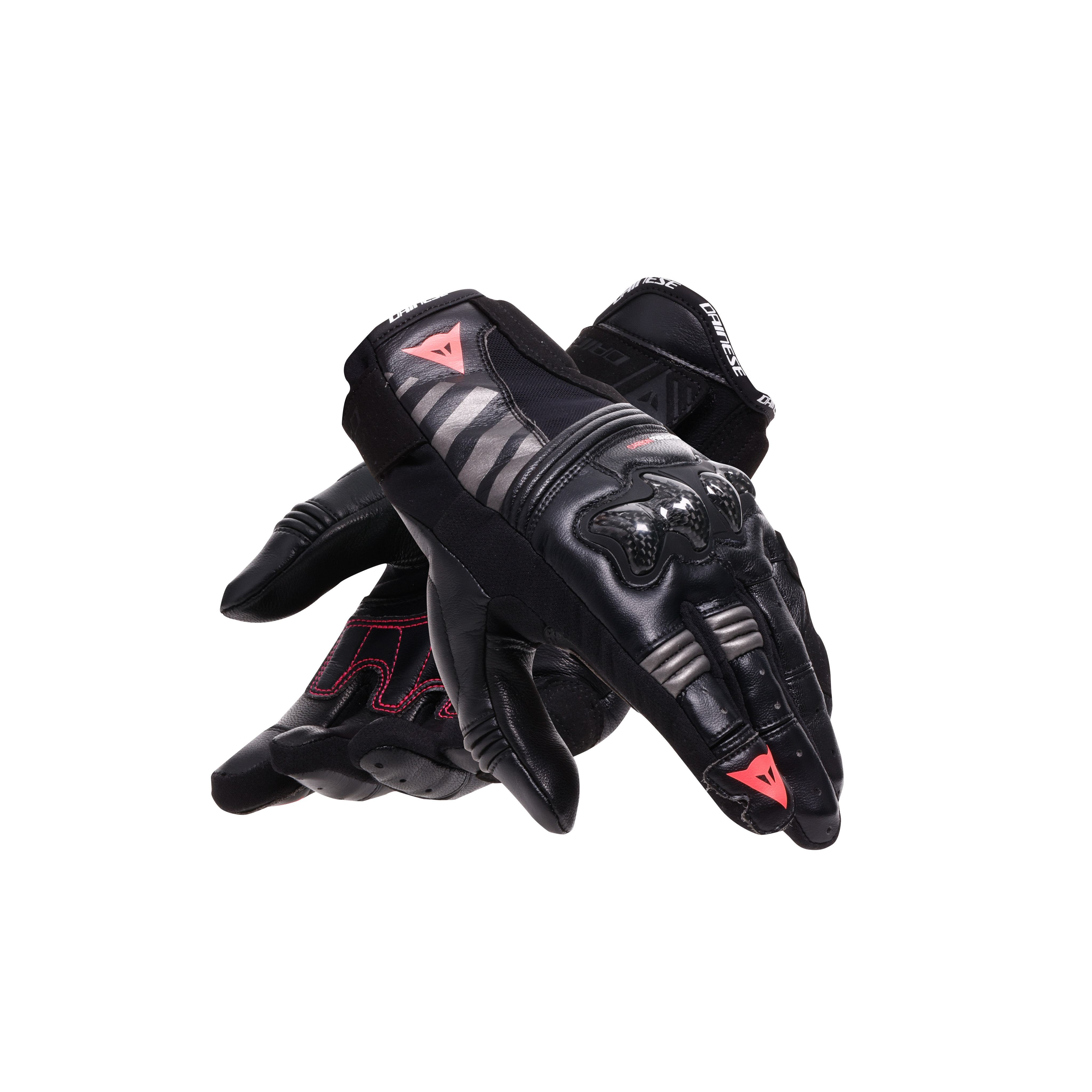 REACTO CARBON SHORT - GANTS MOTO COURTS EN CUIR FEMME - BLACK/FLUO PINK - 5