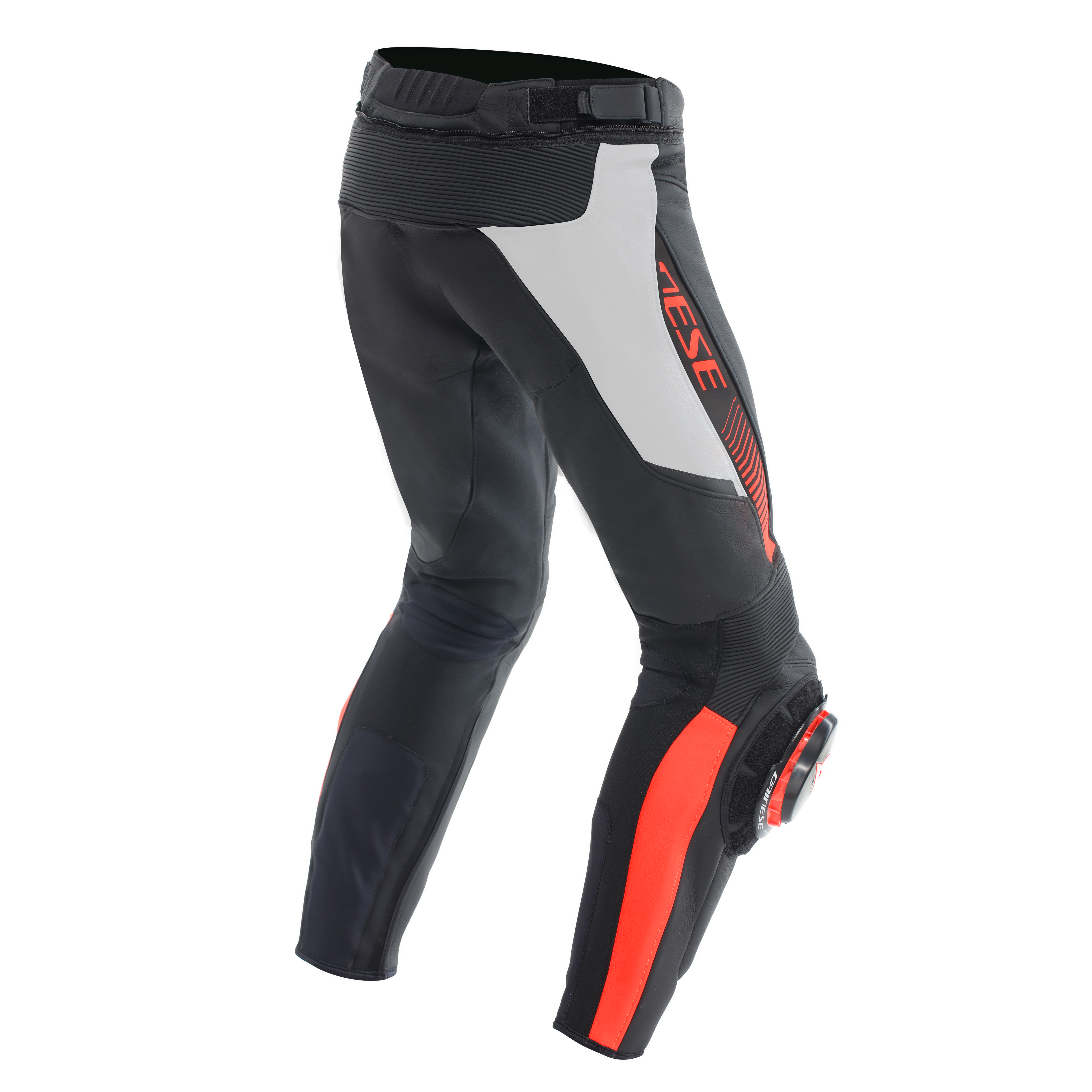 SUPER SPEED - MEN'S MOTORCYCLE PERFORATED LEATHER PANTS - BLACK/WHITE/RED-FLUO - 2