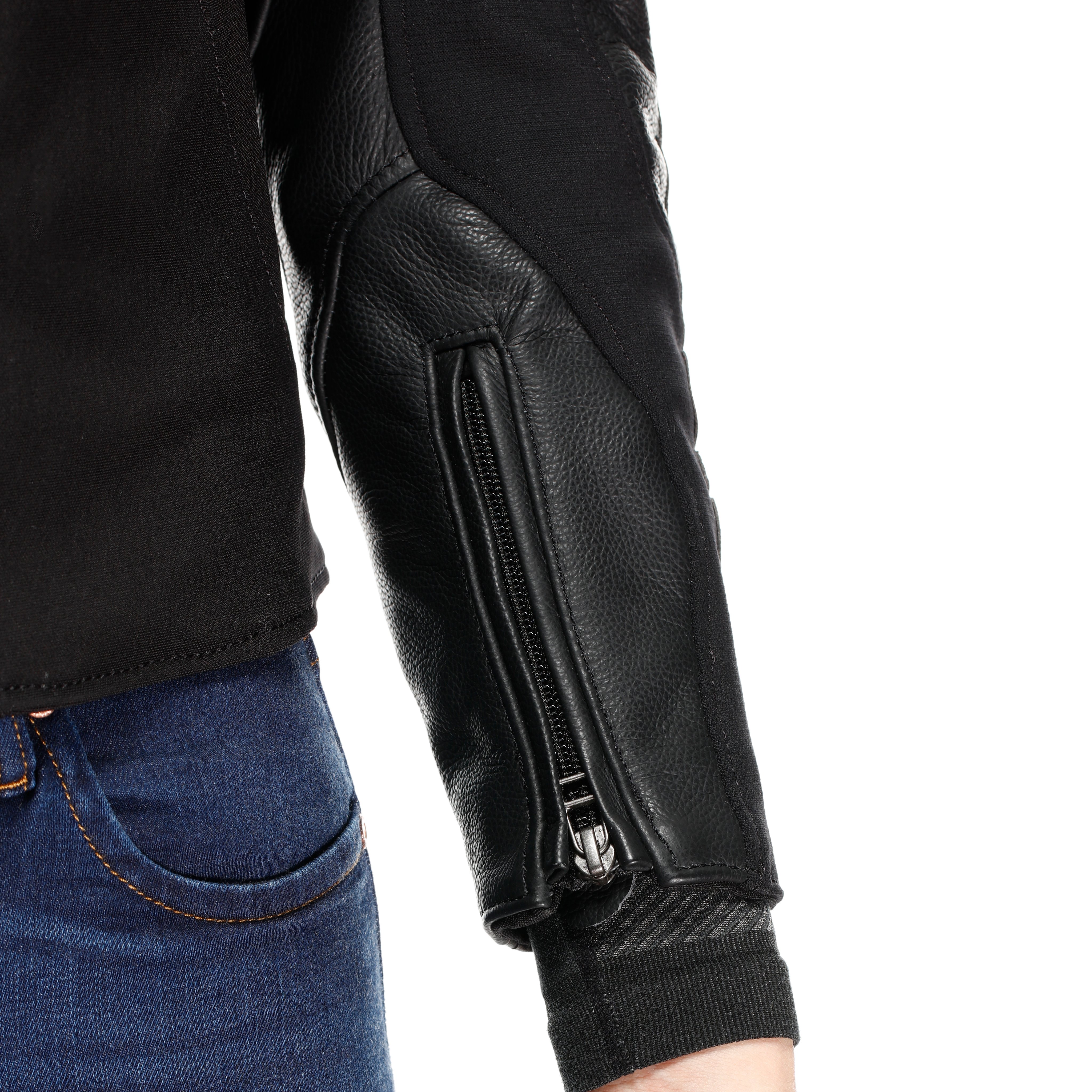 IPERATTIVA - GIACCA MOTO IN PELLE E TESSUTO DONNA - BLACK/BLACK - 16