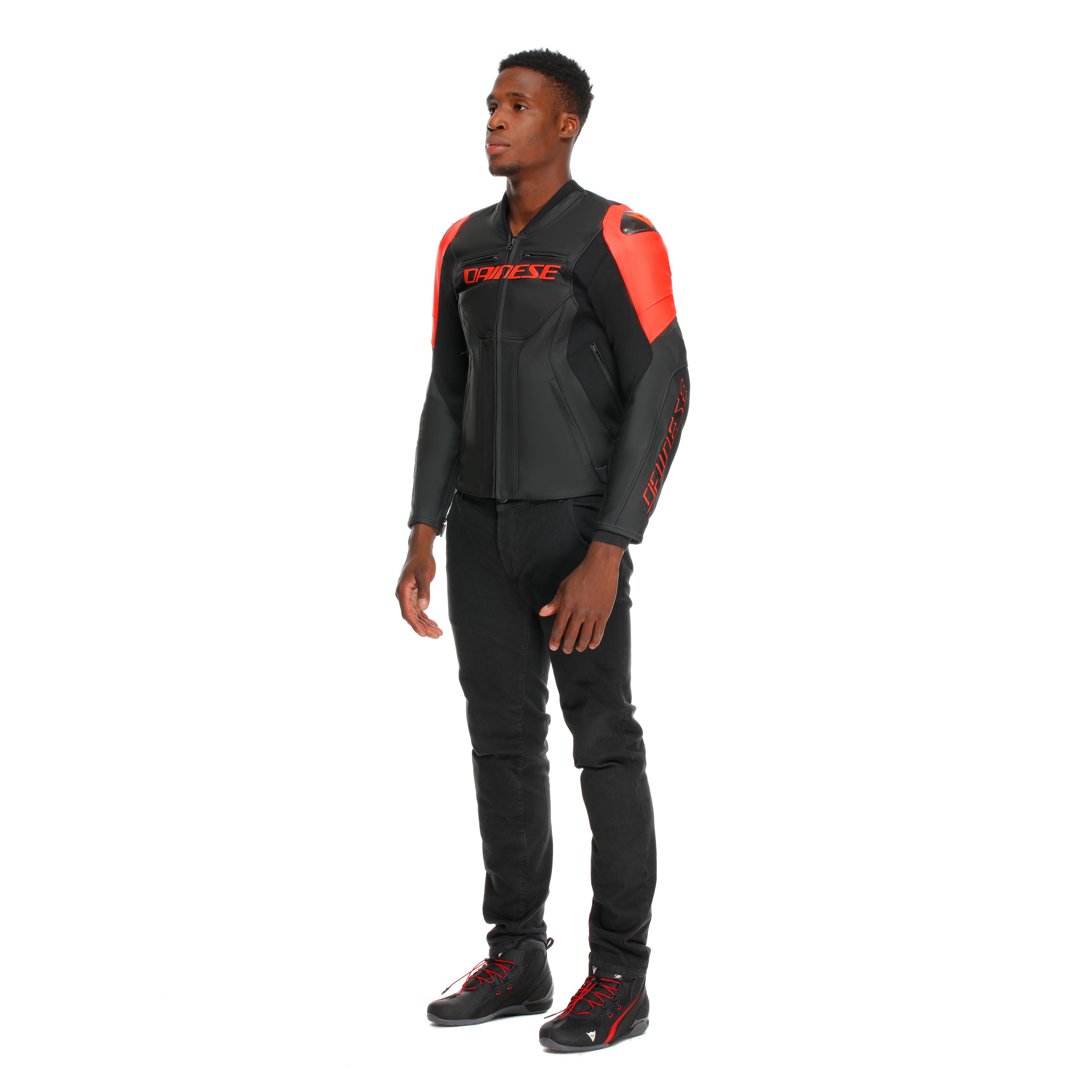 RACING 5 - HERREN MOTORRADJACKE AUS LEDER - BLACK/BLACK/RED-FLUO - 4