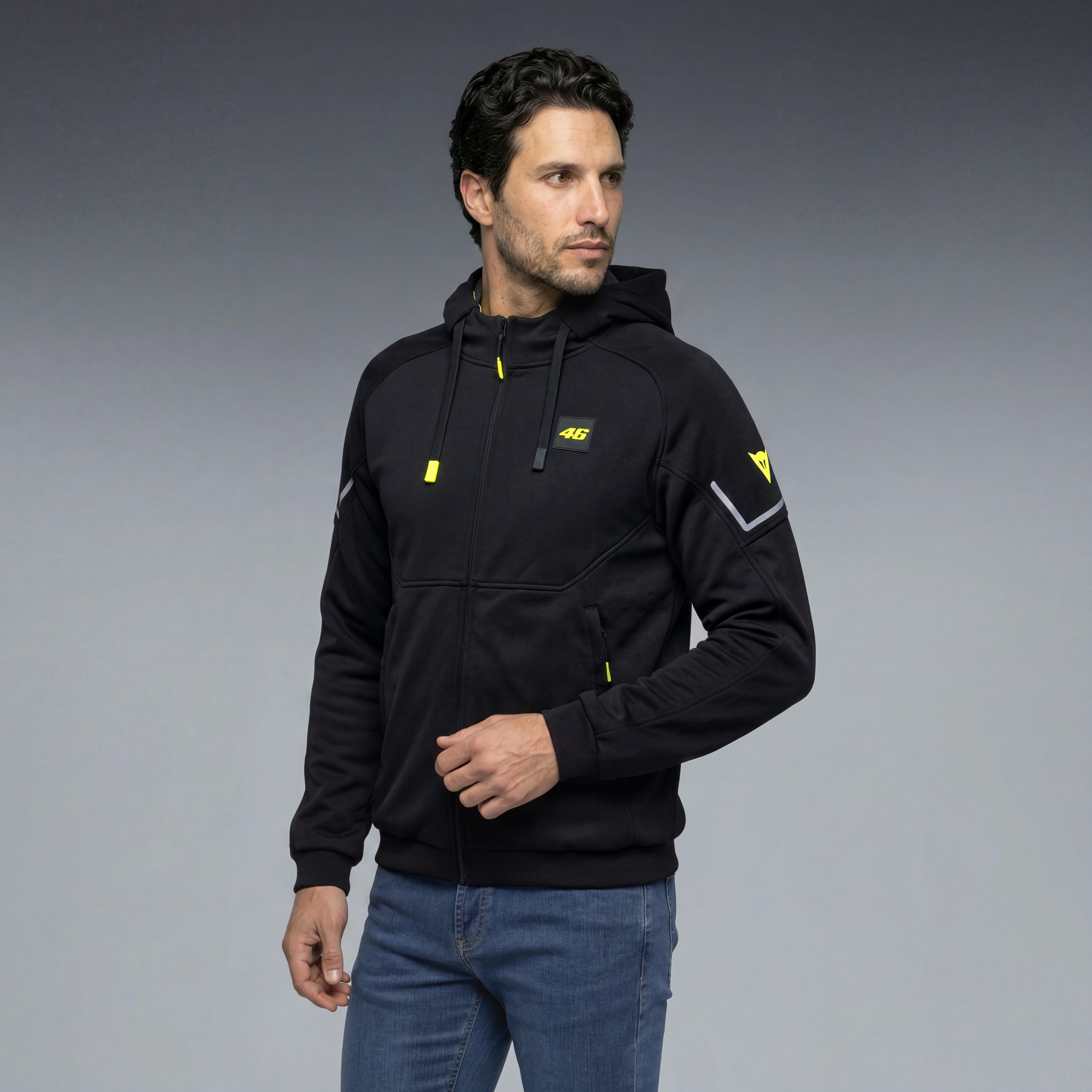 VR46 HOODIE FULL ZIP - MEN'S PROTECTIVE MOTORCYCLE HOODIE - BLACK/YELLOW-FLUO - 3