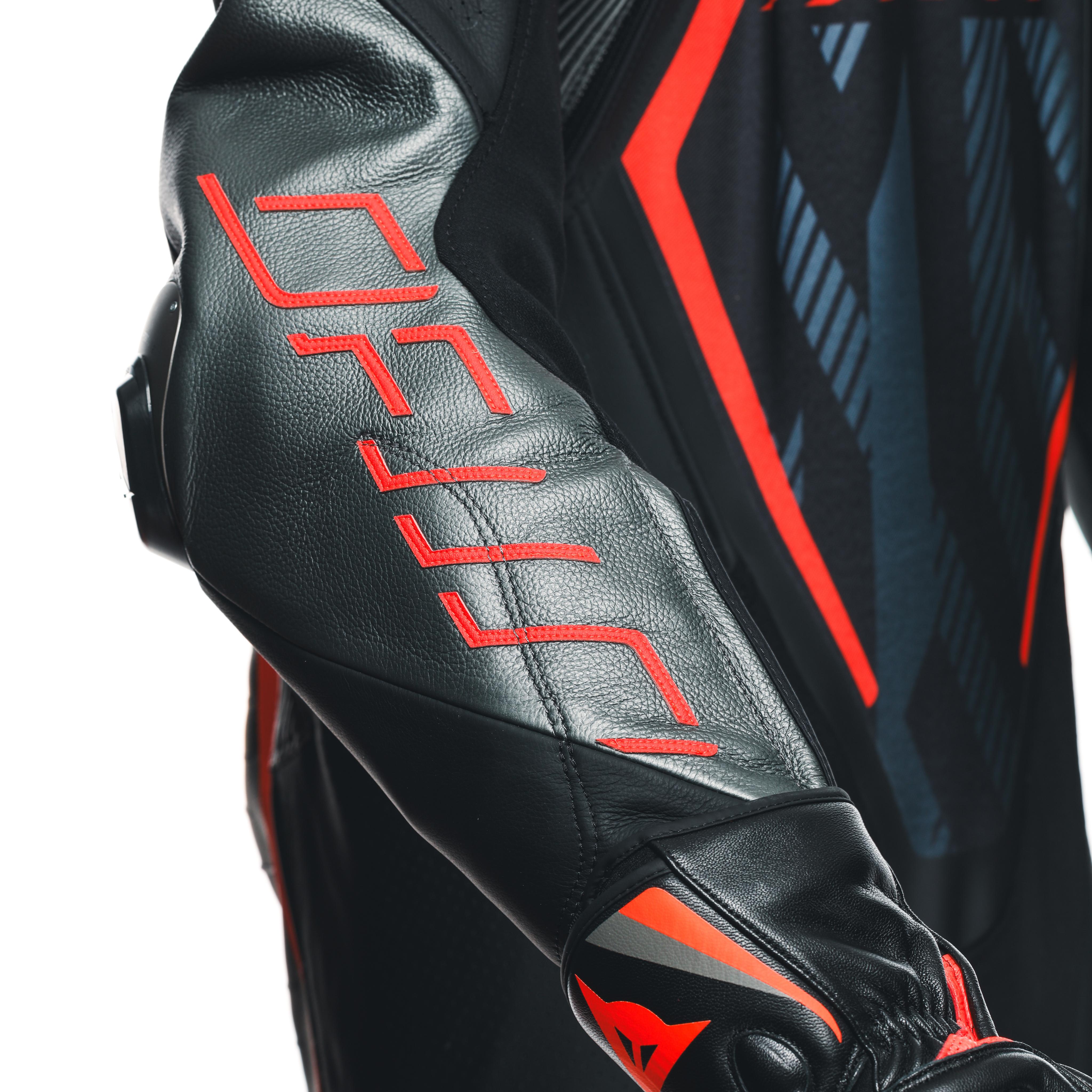 AUDAX D-ZIP - MEN'S 1-PIECE MOTORCYCLE PERFORATED LEATHER SUIT - BLACK/RED-FLUO/ANTHRACITE - 11