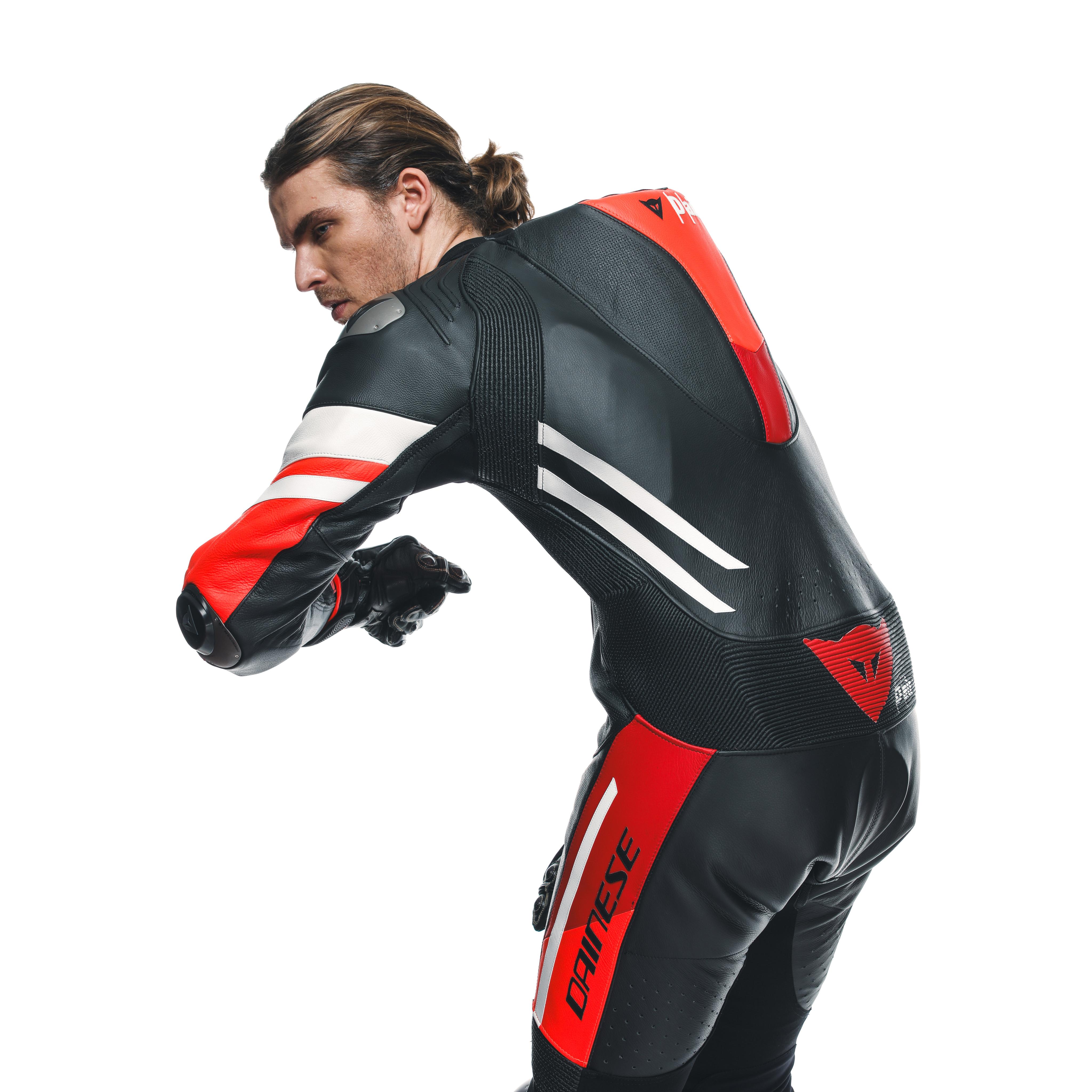 MISANO 3 D-AIR&reg; - MEN'S 1-PIECE MOTORCYCLE PERFORATED LEATHER SUIT WITH AIRBAG - BLACK/RED/RED-FLUO - 7