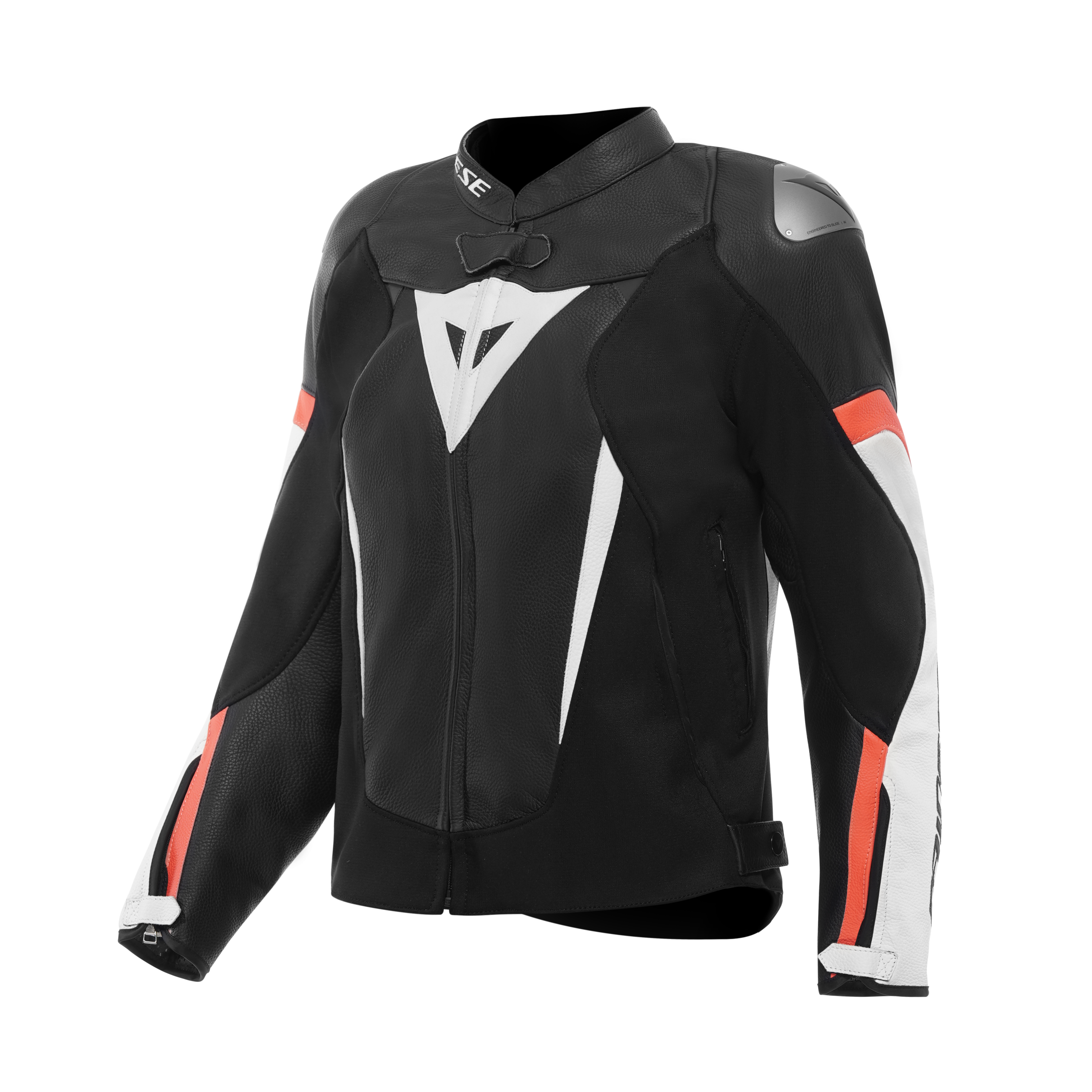 AVRO 6 LEATHER JACKET WMN - BLACK/WHITE/RED-FLUO - 1