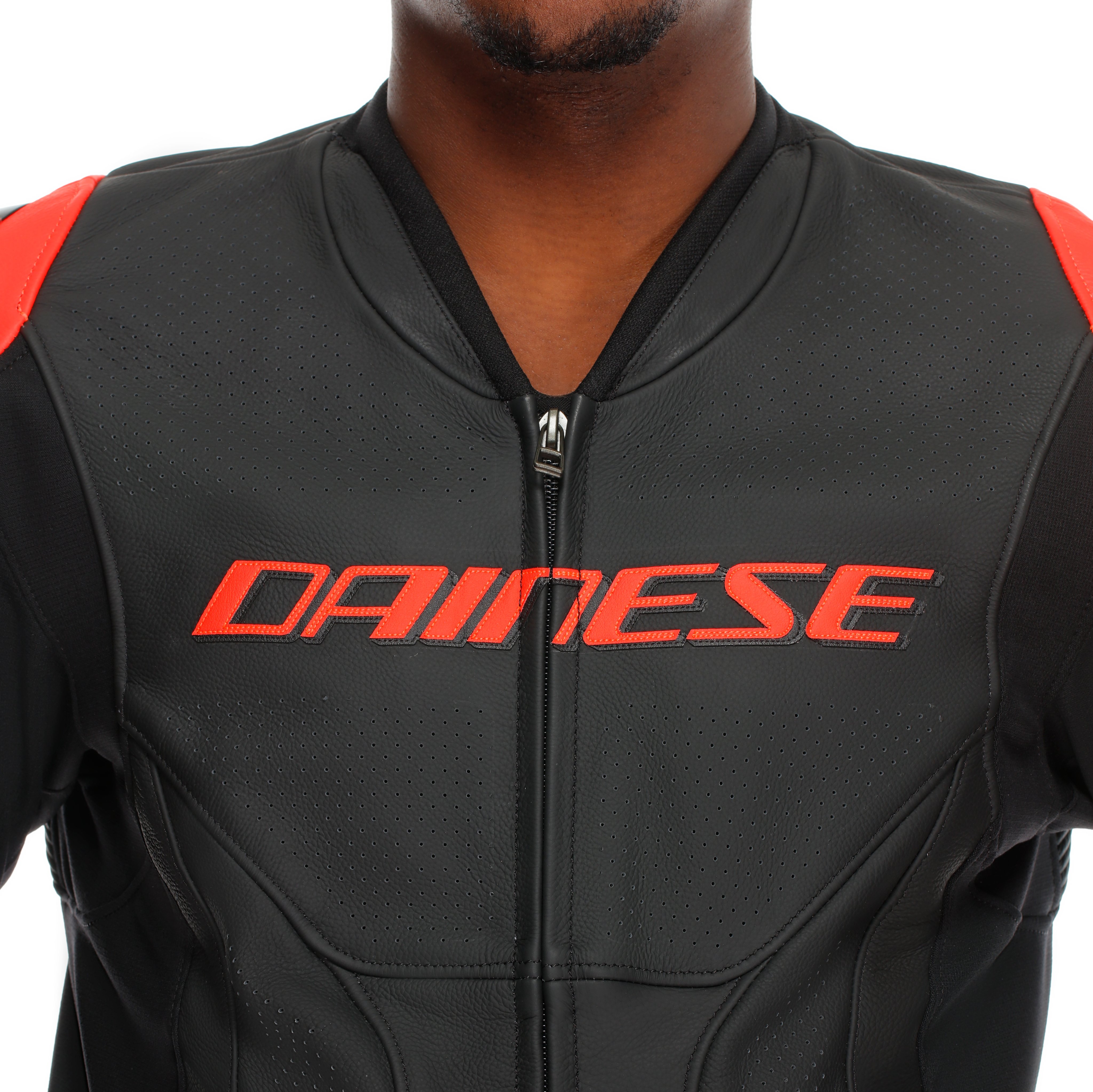 RACING 5 - CHAQUETA MOTO DE CUERO PERFORADA HOMBRE - BLACK/BLACK/RED-FLUO - 10