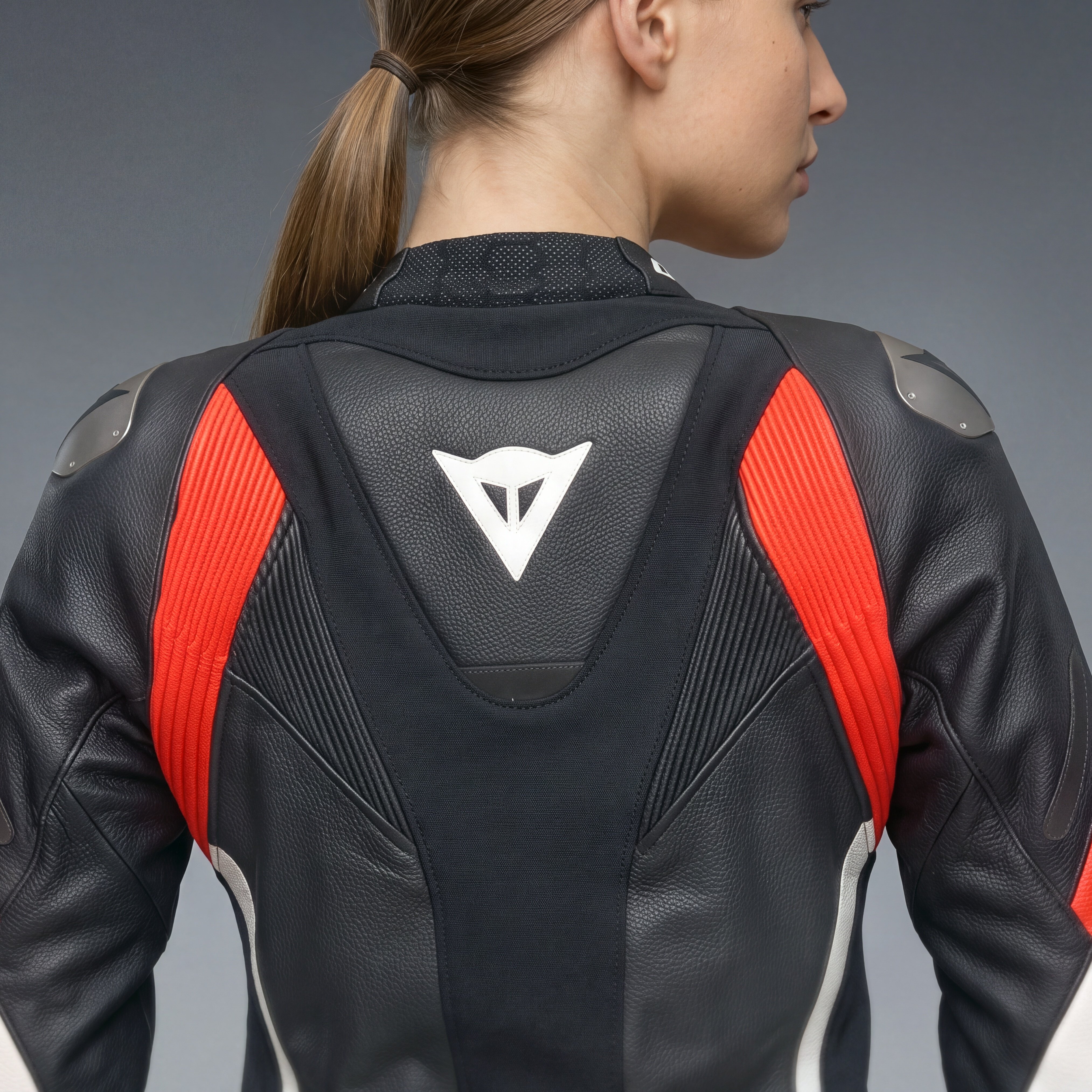 AVRO 6 - LEATHER MOTORCYCLE JACKET WOMEN - BLACK/WHITE/RED-FLUO - 6