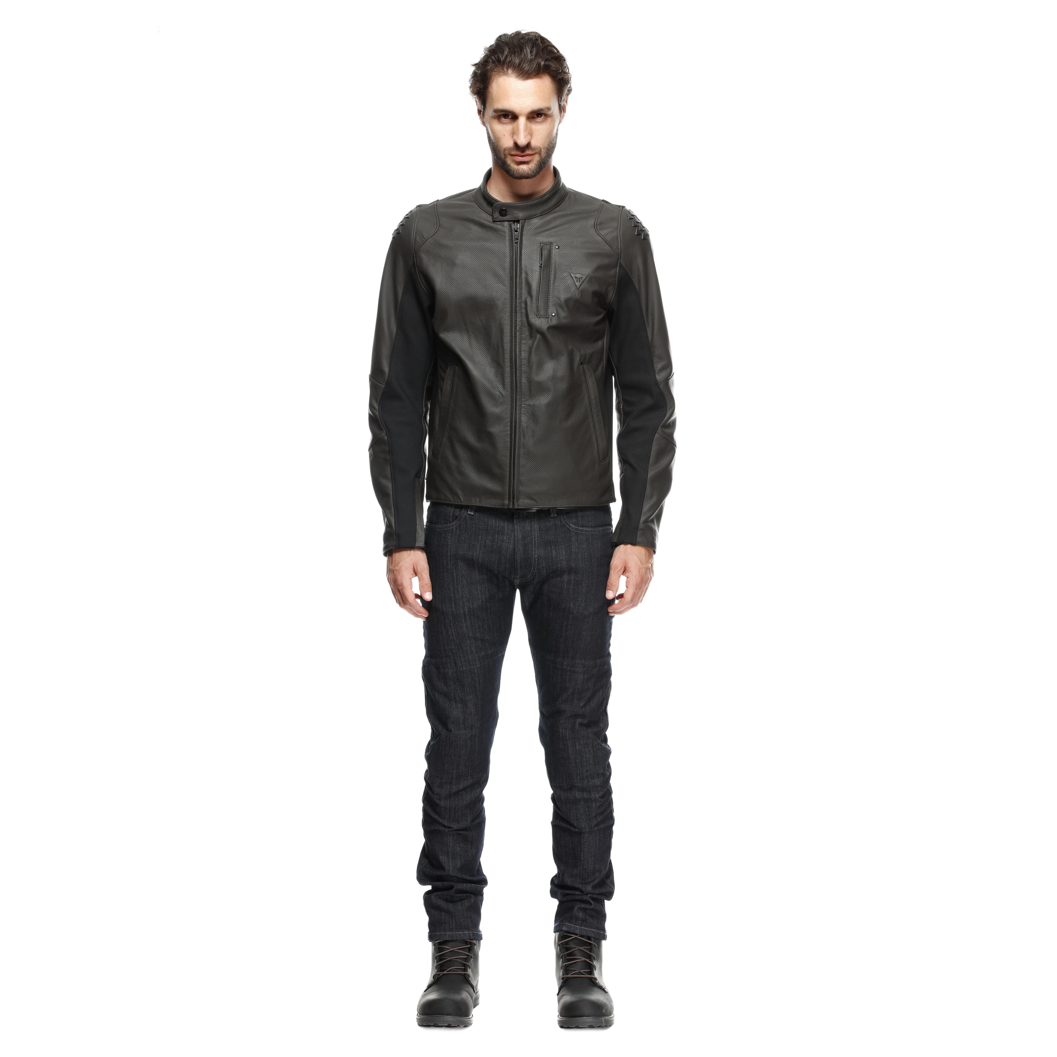 ISTRICE - MEN'S MOTORCYCLE PERFORATED LEATHER JACKET - DARK-BROWN - 3