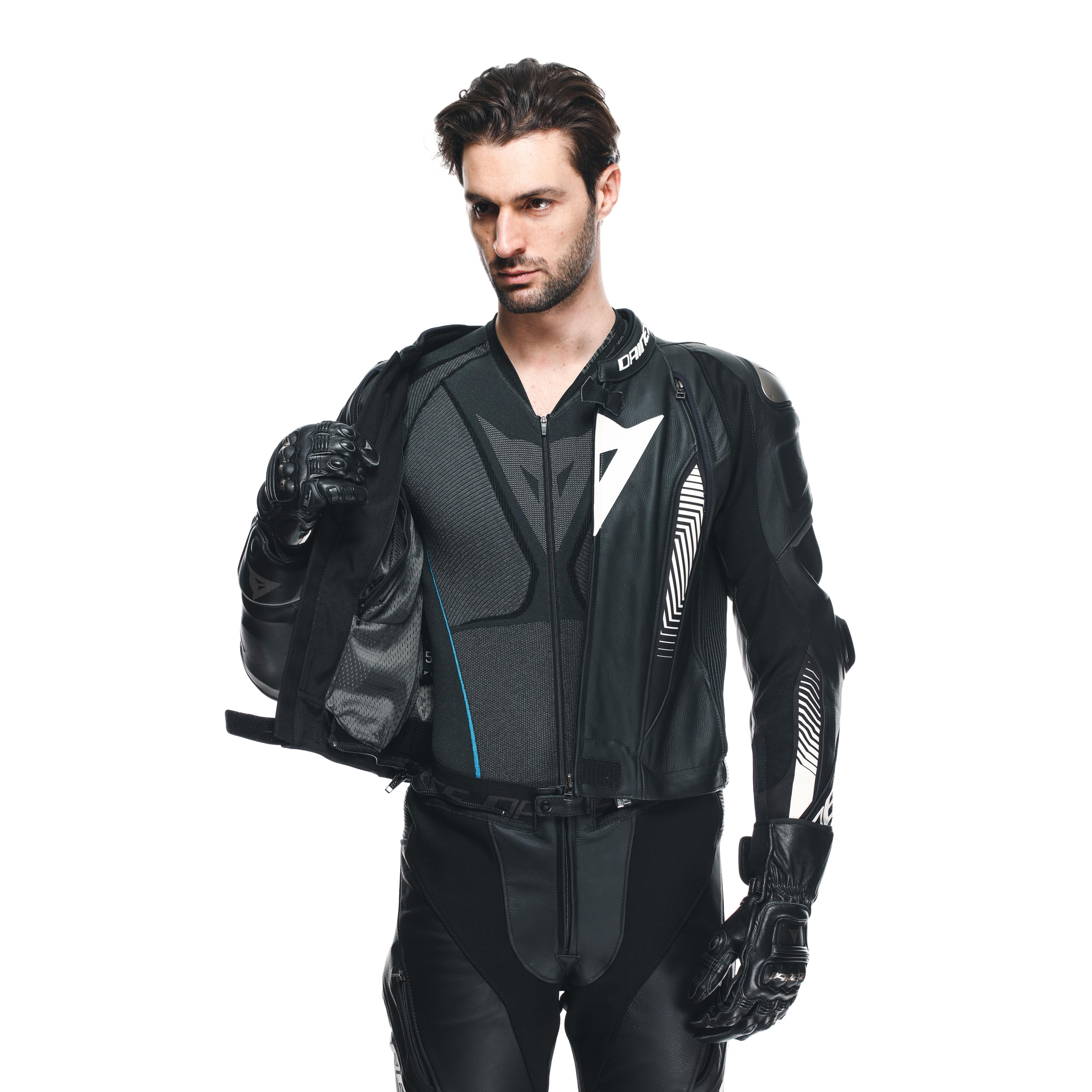 LAGUNA SECA 5 - MEN'S 2-PIECE MOTORCYCLE LEATHER SUIT - BLACK/BLACK/WHITE - 16