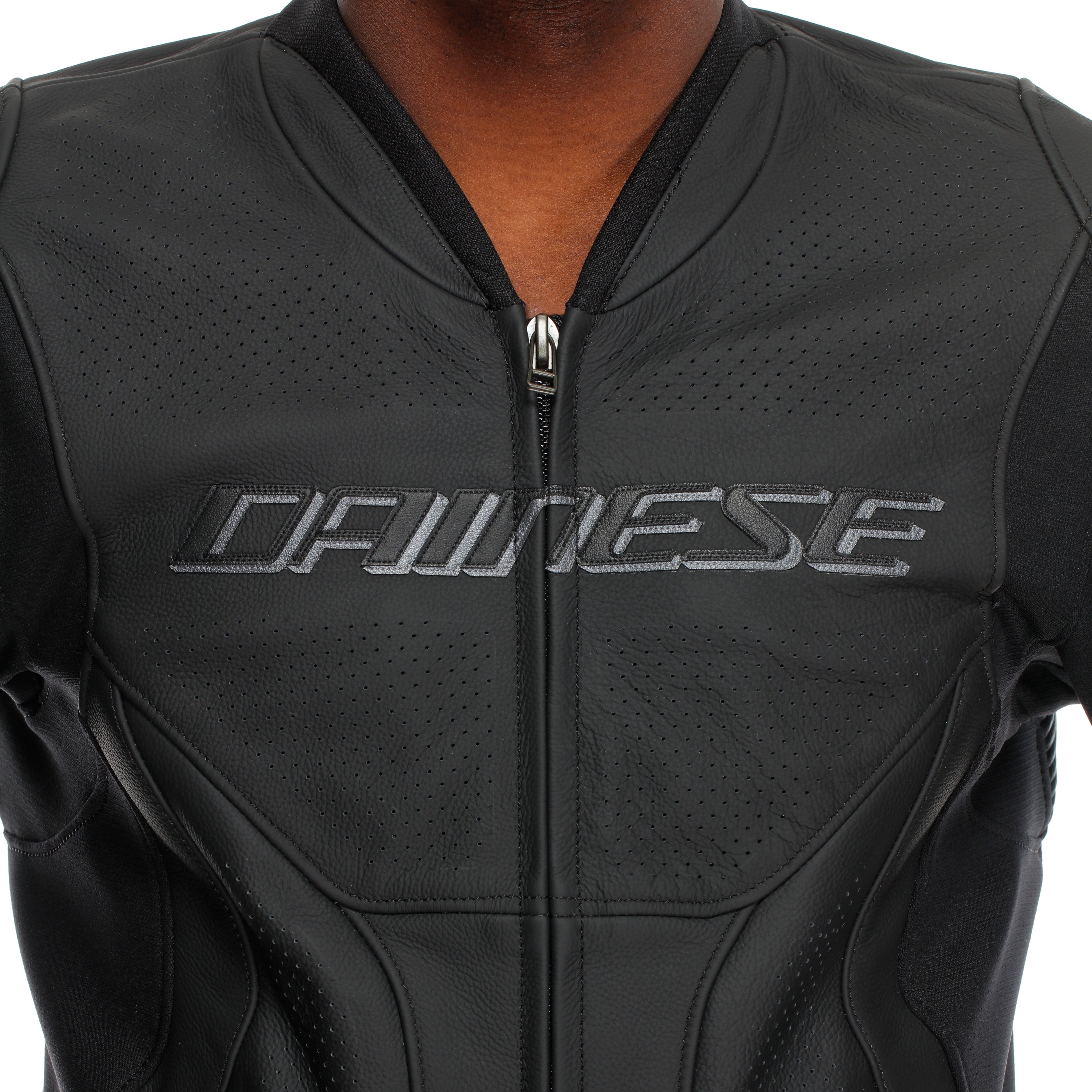 RACING 5 - MEN PERFORATED LEATHER MOTORCYCLE JACKET SHORT/TALL FIT (S/T) - BLACK/BLACK/BLACK - 8