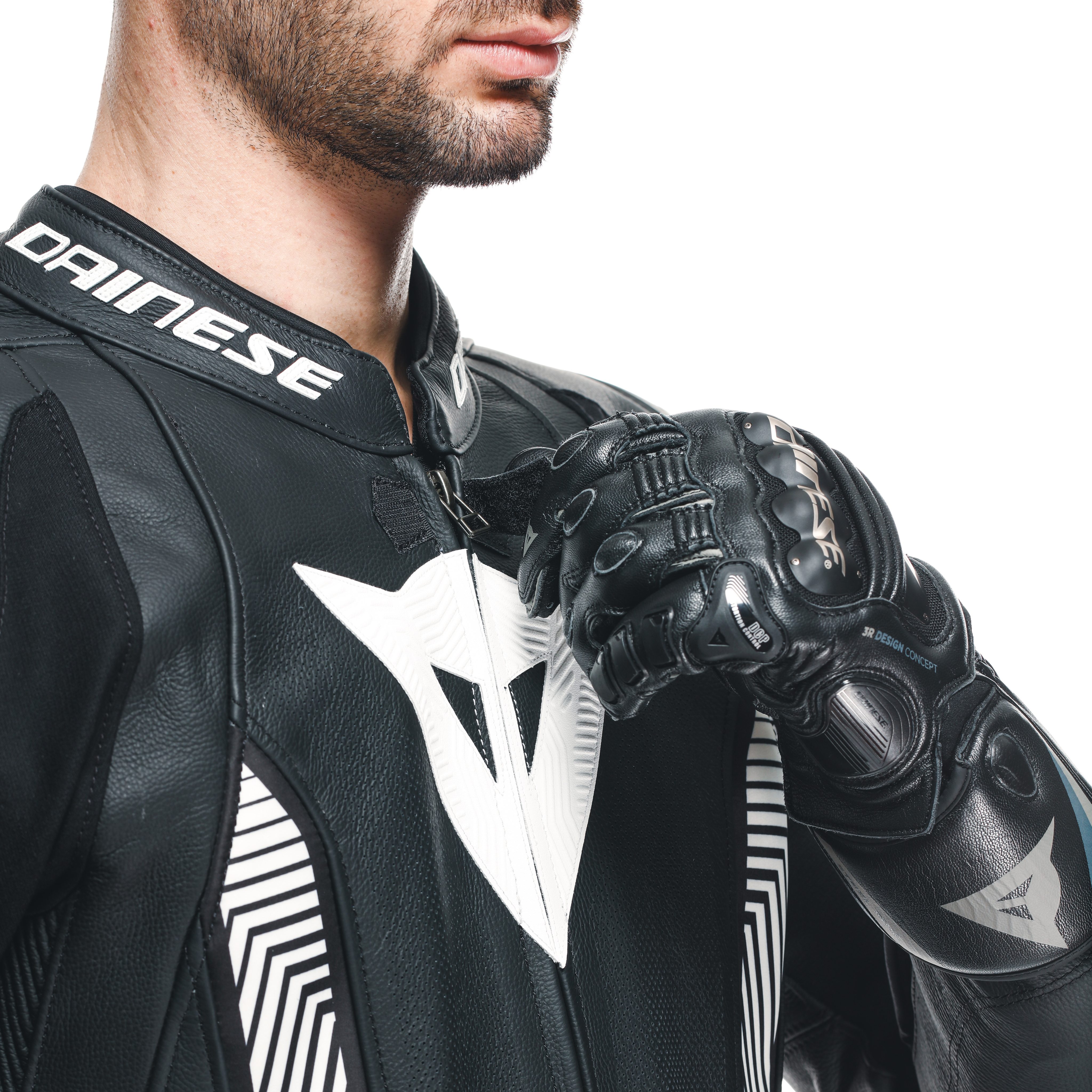 LAGUNA SECA 5 - MEN'S 2-PIECE MOTORCYCLE PERFORATED LEATHER SUIT - BLACK/BLACK/WHITE - 10