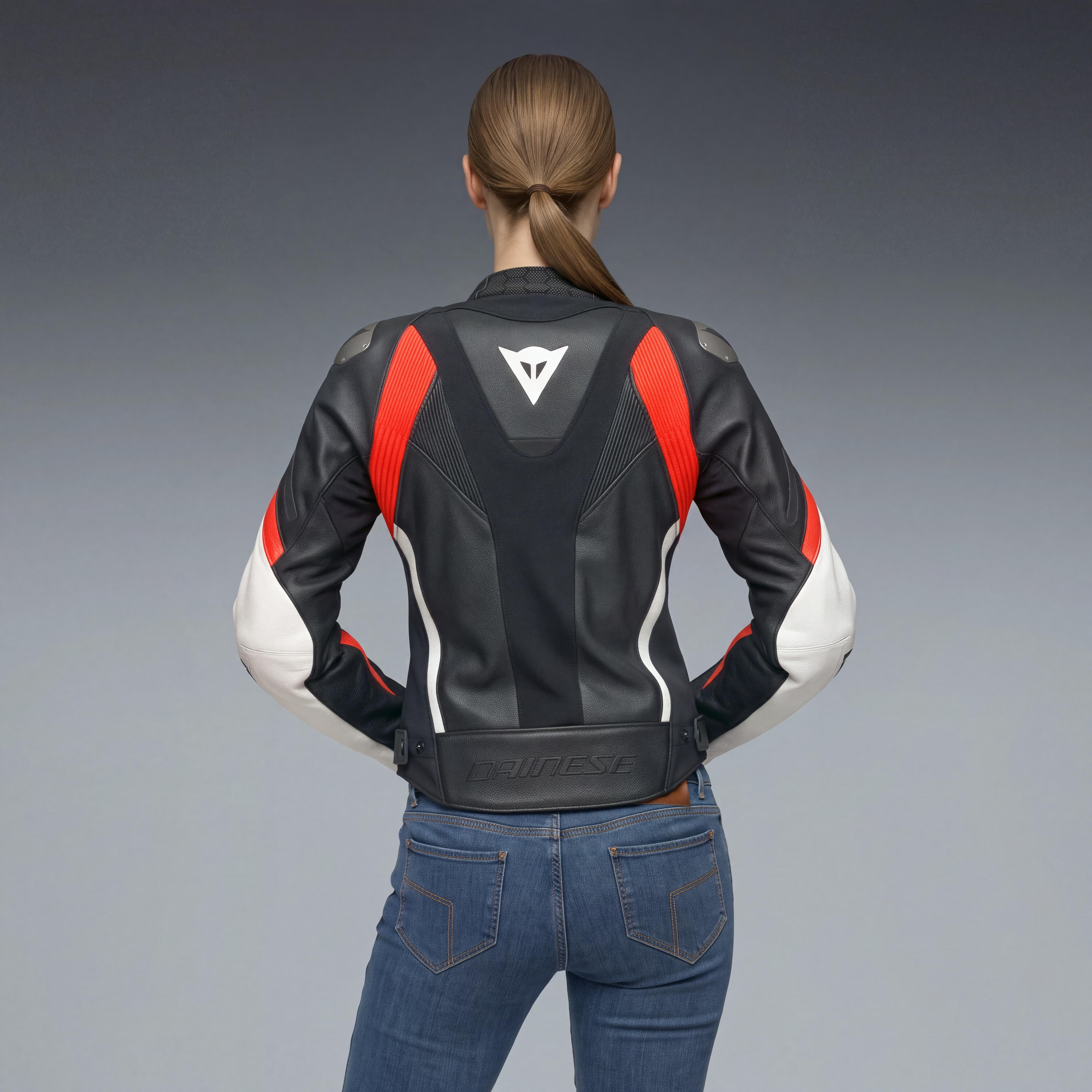 AVRO 6 - LEATHER MOTORCYCLE JACKET WOMEN - BLACK/WHITE/RED-FLUO - 4