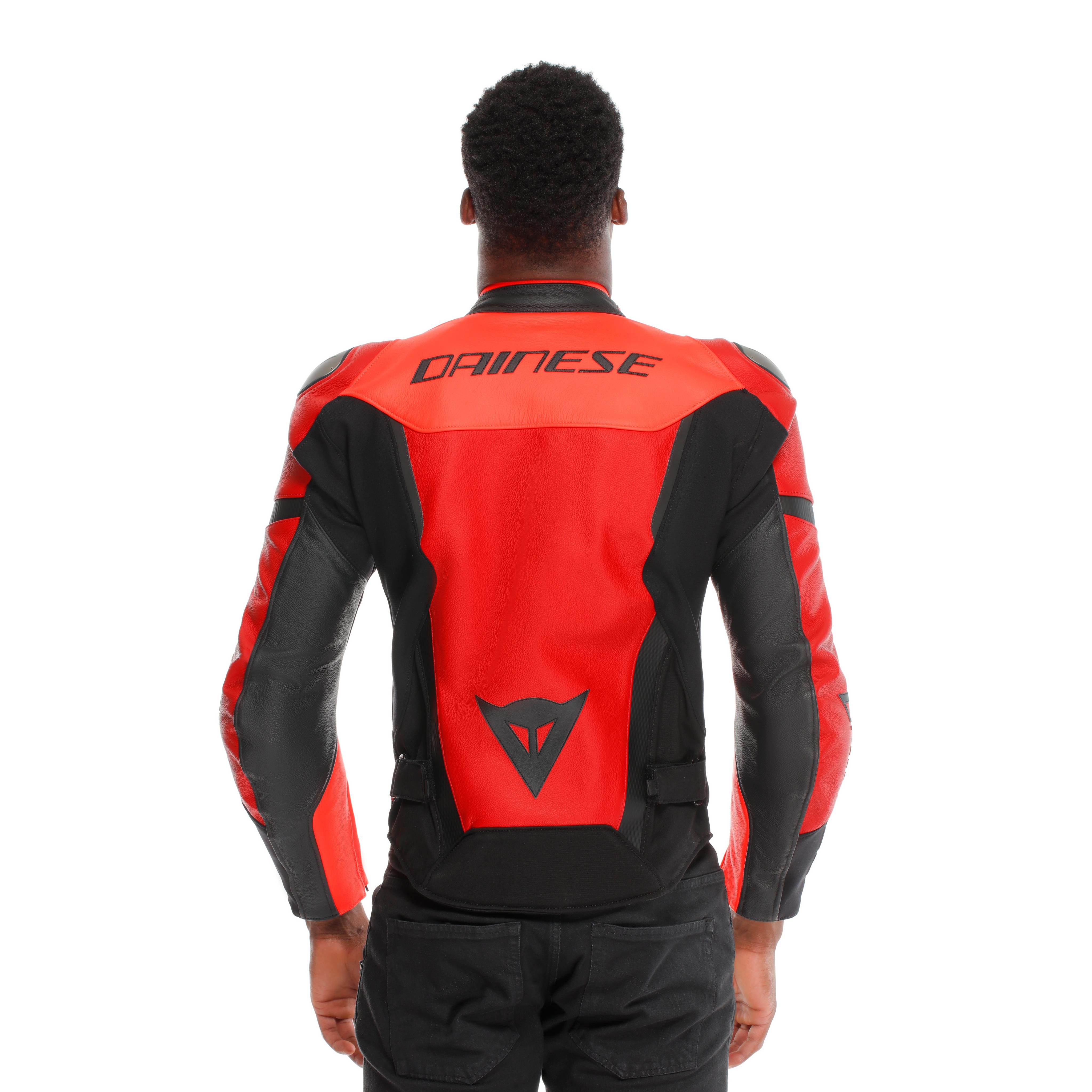 IPERATTIVA - MEN LEATHER-TEXTILE MOTORCYCLE JACKET - RED-FLUO/BLACK - 5