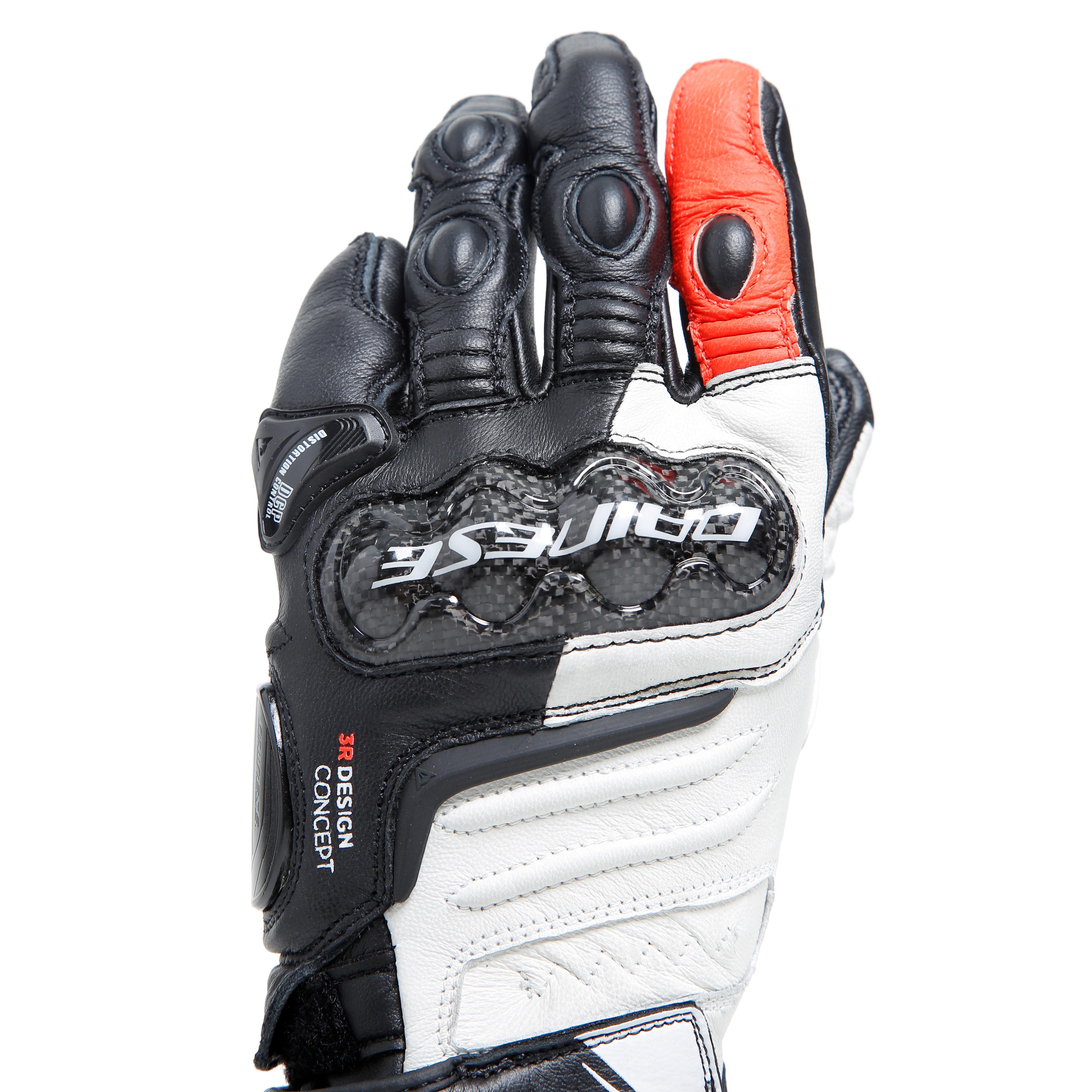 CARBON 4 - GUANTI MOTO LUNGHI IN PELLE DONNA - BLACK/WHITE/FLUO-RED - 8